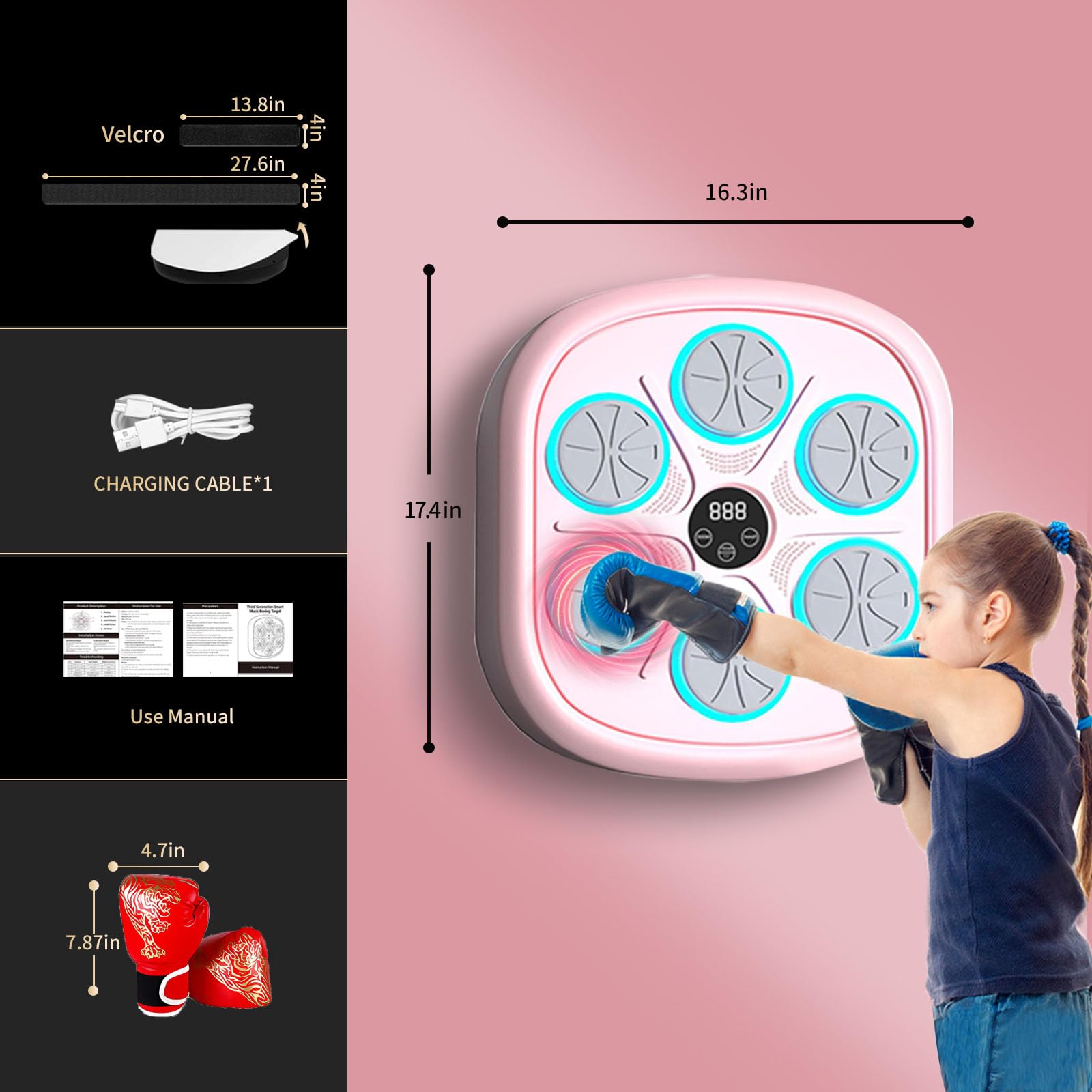 2025 Smart Wall-Mounted Boxing Machine with Gloves - Pink Home Gym Equipment for Indoor Fitness Training | Punching Bag for Men & Women | Perfect for Home Workouts, Boxing Practice & Stress Relief