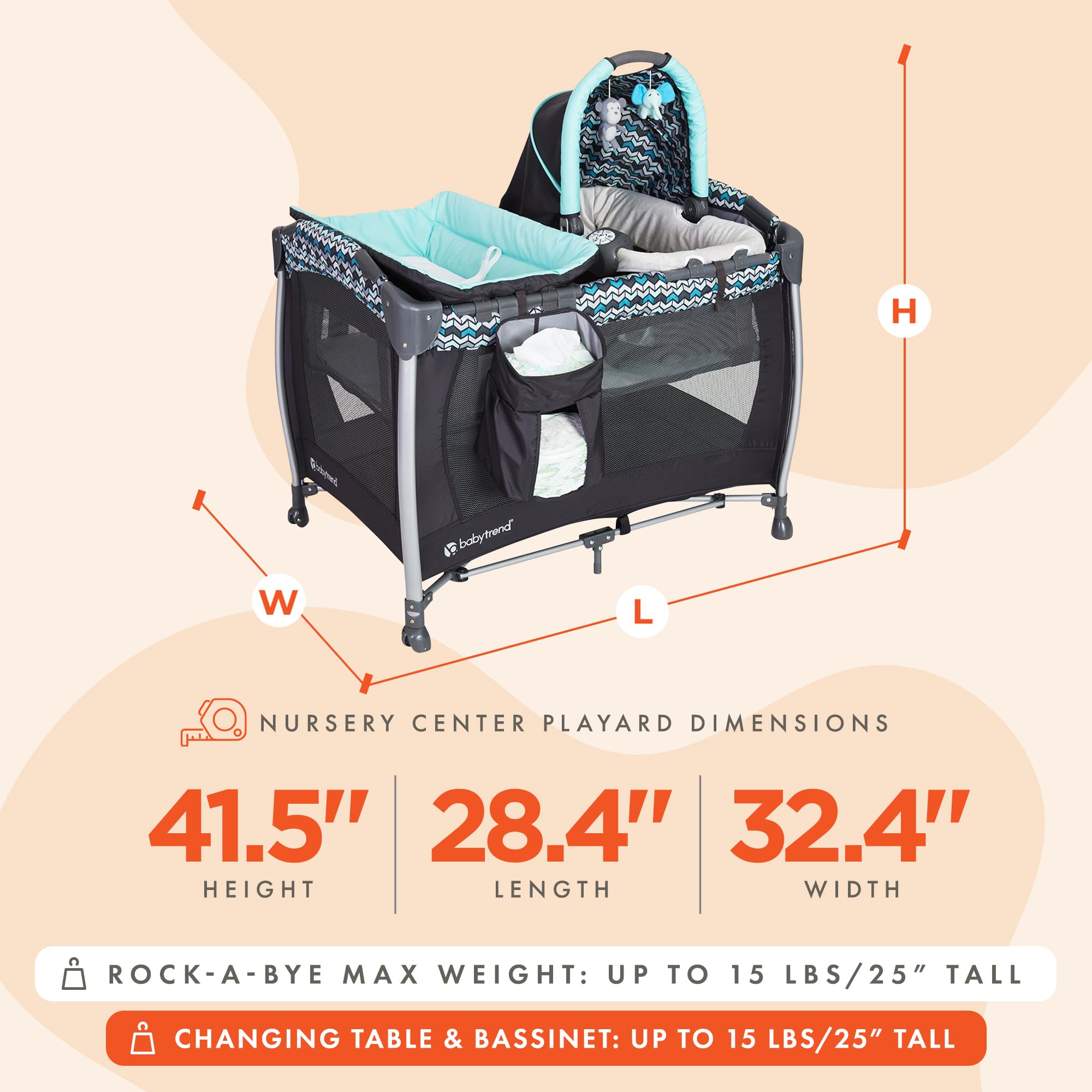 Baby Trend Resort Elite Nursery Center Playard - Portable Crib & Playpen for Infants & Toddlers, Laguna Blue | Perfect for Travel, Home & Daycare Use