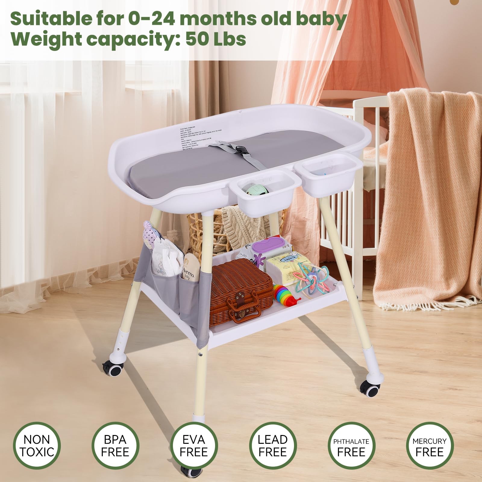 **Adjustable Baby Changing Table with Storage Rack & Nursery Organizer – Safe Diaper Changing Station for Newborns & Infants – Perfect for Nursery, Bedroom, or Daycare**
