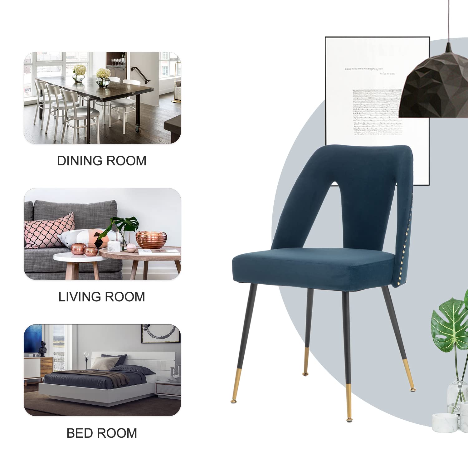 Nrizc Set of 4 Velvet Modern Dining Chairs - Upholstered Side Chairs with Sturdy Metal Legs & Elegant Nailhead Trim - Perfect for Kitchen, Dining Room or Bedroom Decor (Blue) - Ideal for Family Dinners, Entertaining Guests & Home Office Seating