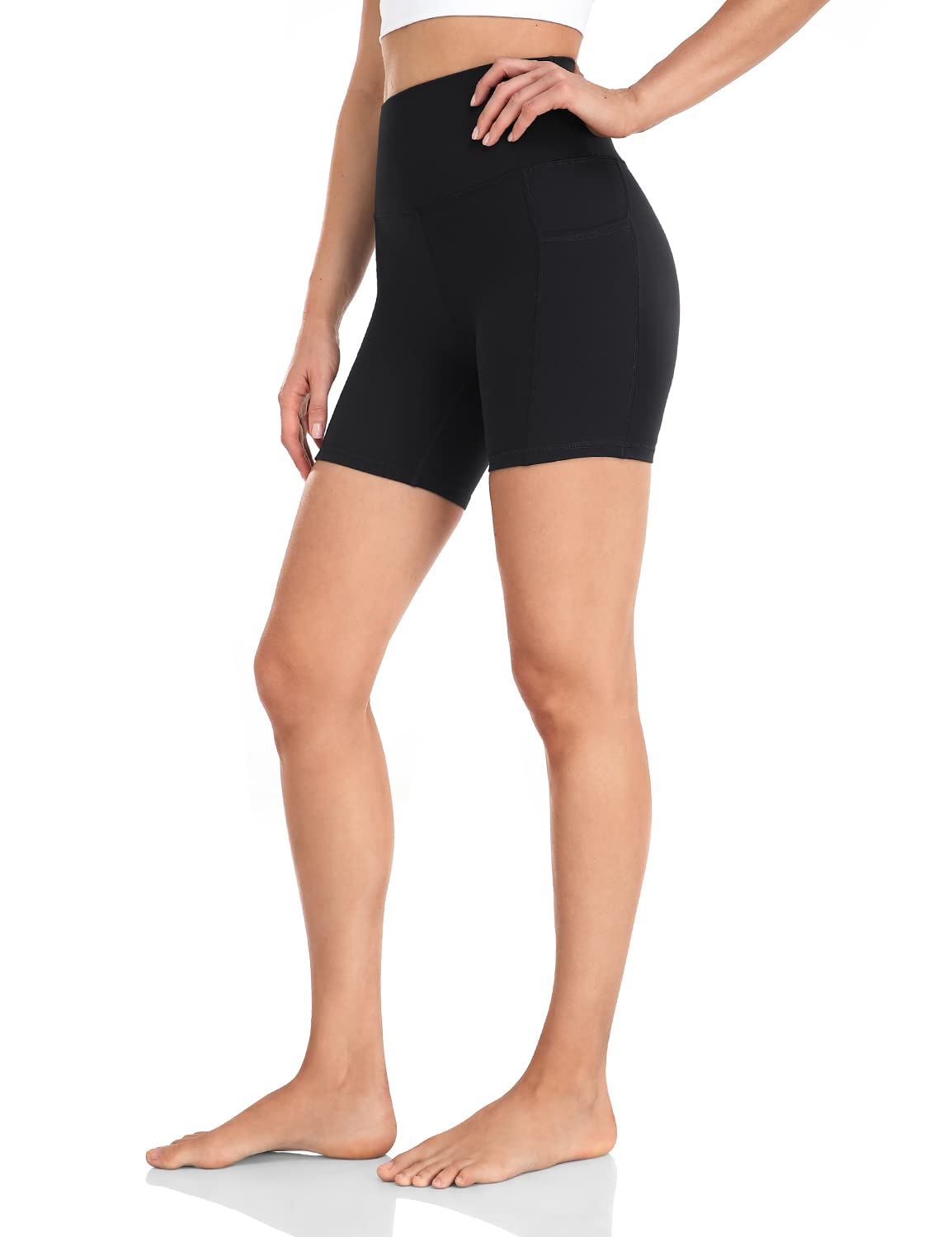 HeyNuts Women's High Waist Compression Yoga Shorts with Side Pockets - 4