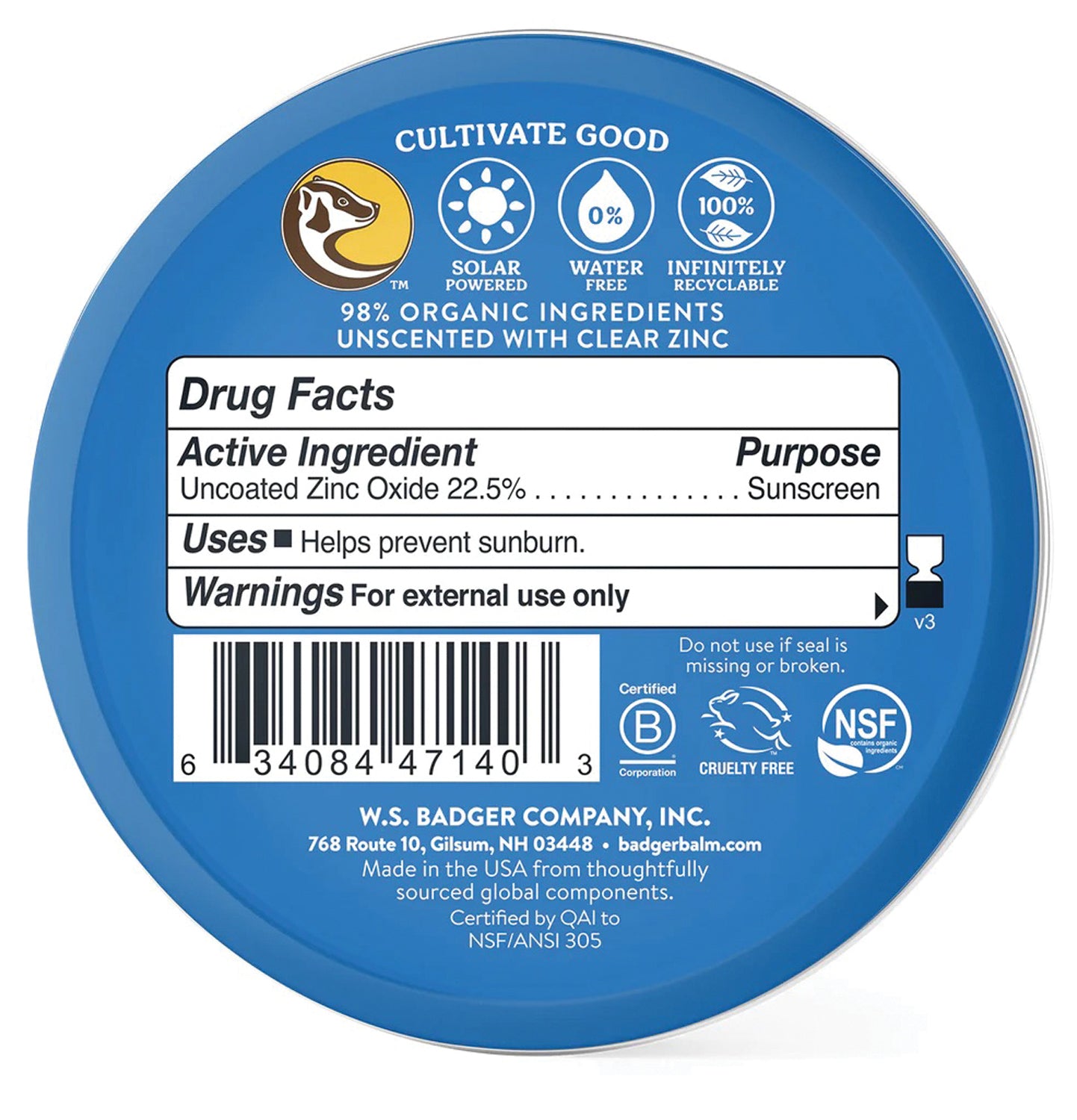 Badger SPF 40 Sunscreen Balm - 2.4 oz Mineral-Based, Broad Spectrum, Water-Resistant Sun Protection for Face & Body - Perfect for Outdoor Activities, Beach, Hiking & Daily Use