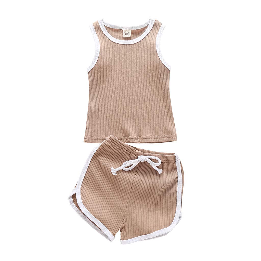 WOCACHI 2022 Baby Ribbed Shorts Set - Toddler Boys & Girls Sleeveless Solid Button Vest Tank Top & Shorts Outfit | Summer Playwear, Casual Outfit, Photoshoot Clothes