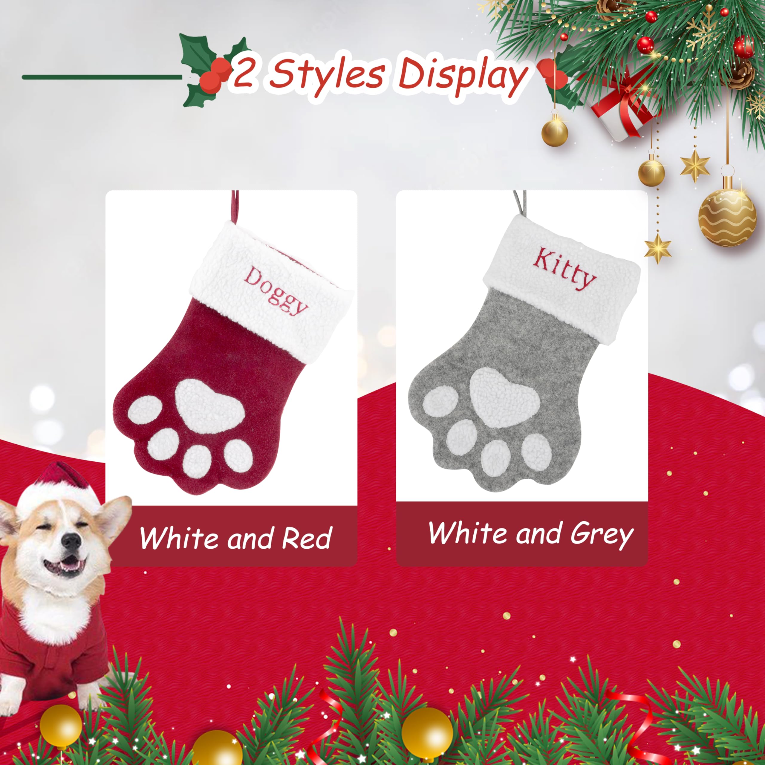 Personalized Embroidered Pet Christmas Stocking for Dogs & Cats - Large Custom Name Pet Stocking with Paw Design, Holiday Fireplace Hanging Decor (1 Piece) | Perfect for Family Christmas Celebrations & Pet Lover Gifts
