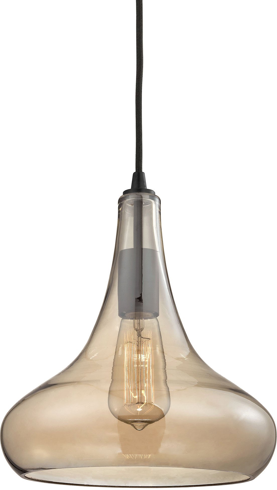 ELK Lighting 10432/1 Amber Glass Ceiling Pendant Light Fixture - Vintage Industrial Style for Dining Room, Kitchen, or Entryway