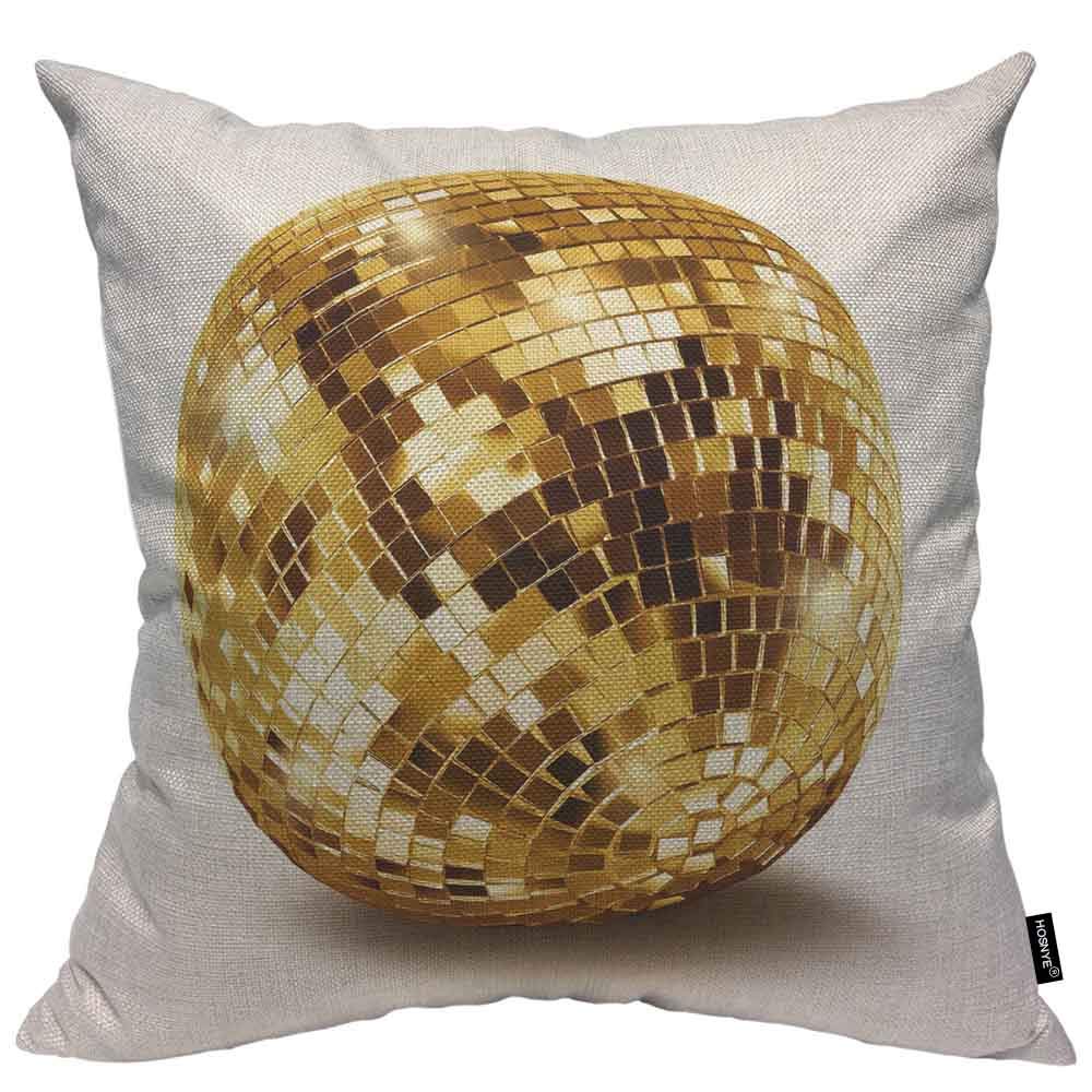 Golden Disco Mirror Ball Throw Pillow Covers 20x20 Inch - Glitter Square Decorative Cushion Covers for Sofa, Bed & Home Decor - Perfect for Parties, Living Room Accents and Gift Giving