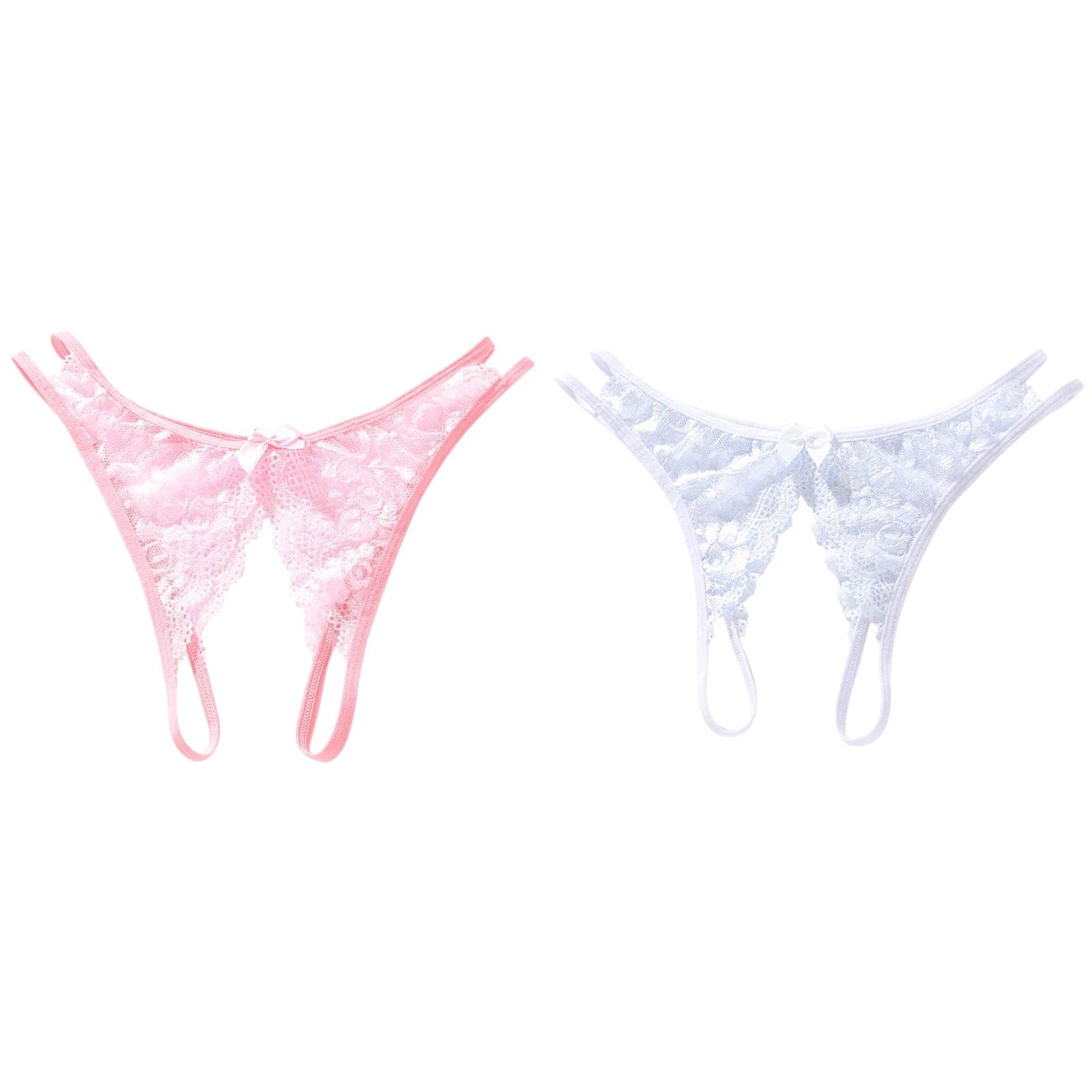 Sexy Women's Crotchless Lace Thong Underwear with Bowknot - Floral Mesh See-Through T-Back Panties for Romantic Nights & Boudoir Photography
