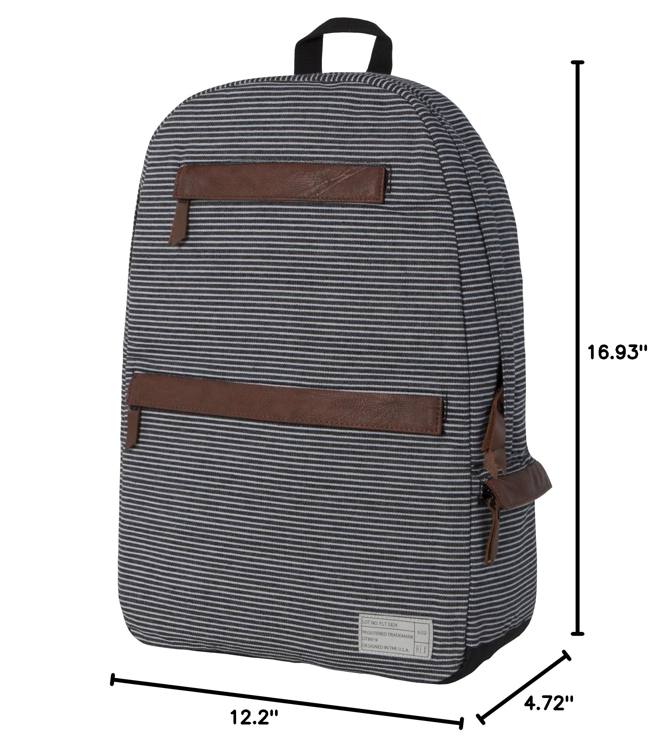 HEX Fleet Collection Laptop Backpack for 15-Inch MacBook Pro - Water Resistant Travel Backpack with USB Charging Port, Black/Grey Stripe (HX1082 - BYST) - Perfect for Work, School & Business Travel