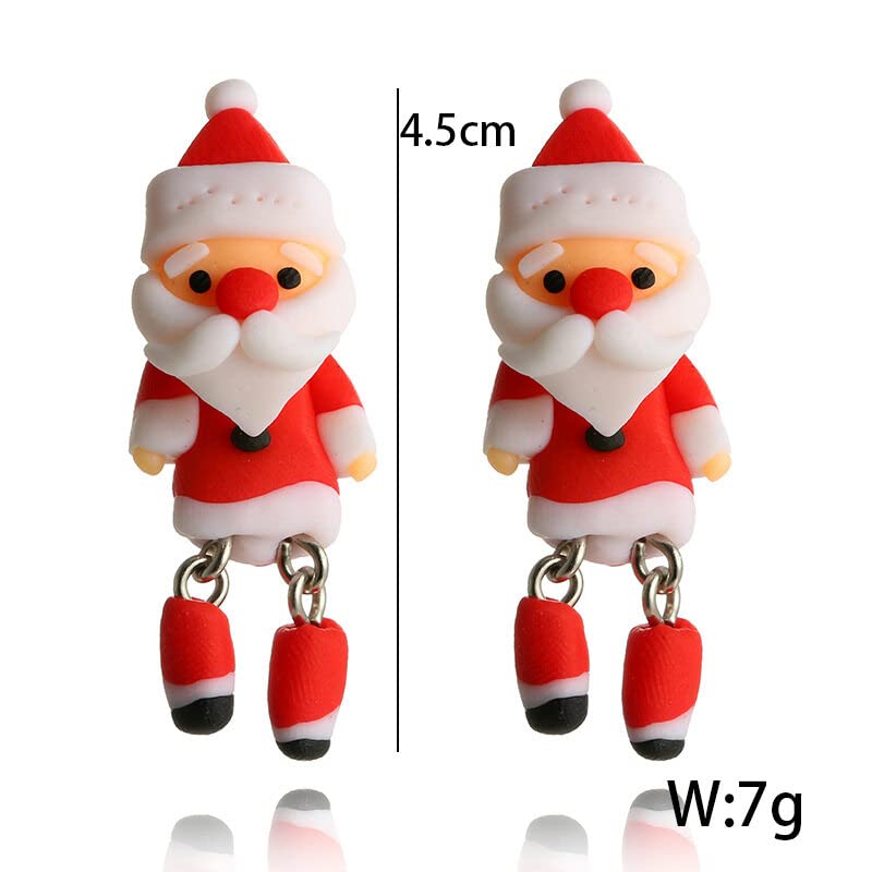 Christmas Earrings for Girls - Cartoon 3D Santa Claus Drop Earrings | Handmade Soft Clay Holiday Jewelry for Women | Perfect for Christmas Parties, Gifts & Festive Occasions