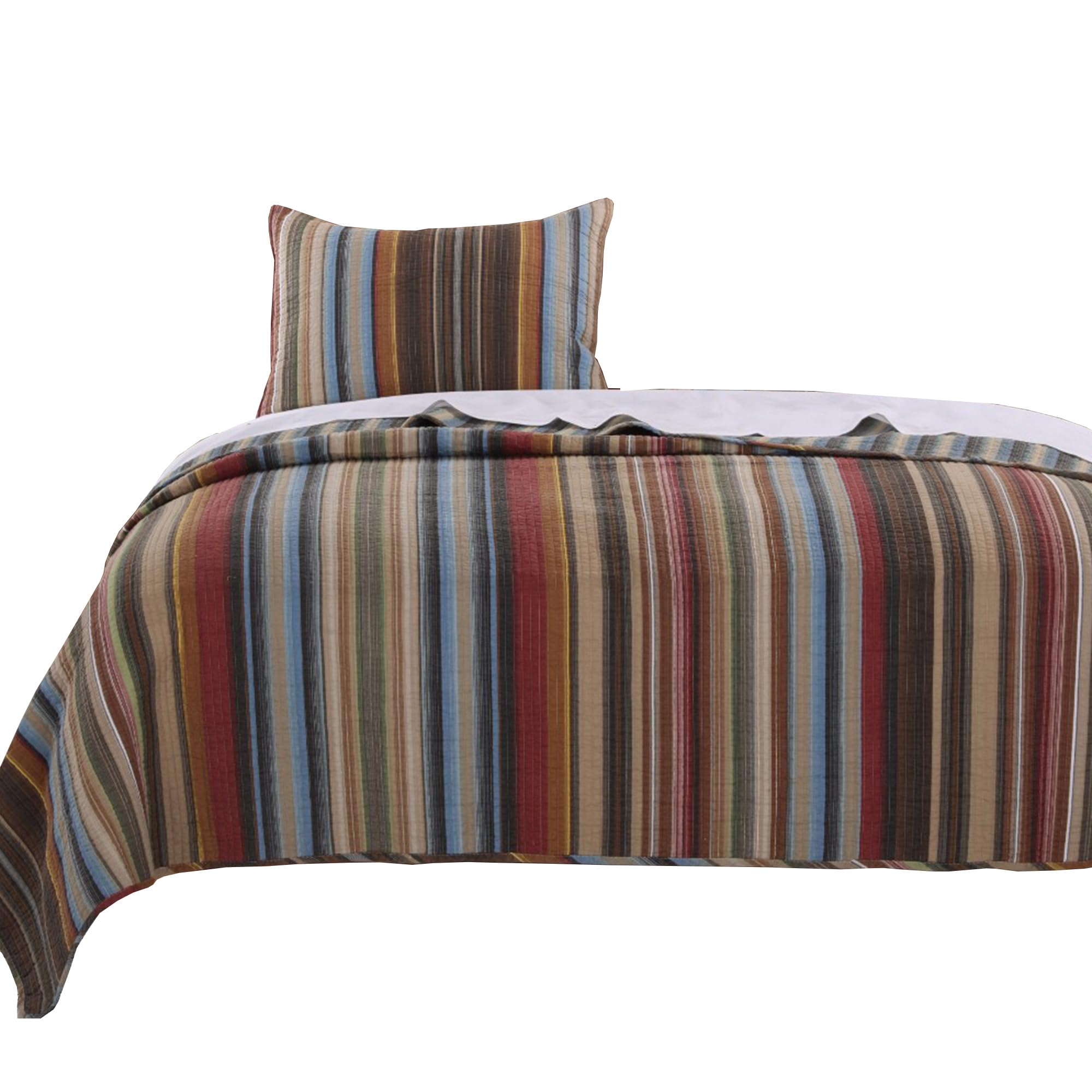 Benjara Phoenix Fabric Twin Size Quilt Set - 2 Piece Striped Bedding Set with Vibrant Multicolor Prints | Perfect for Kids' Rooms, Guest Beds & Dorm Decor