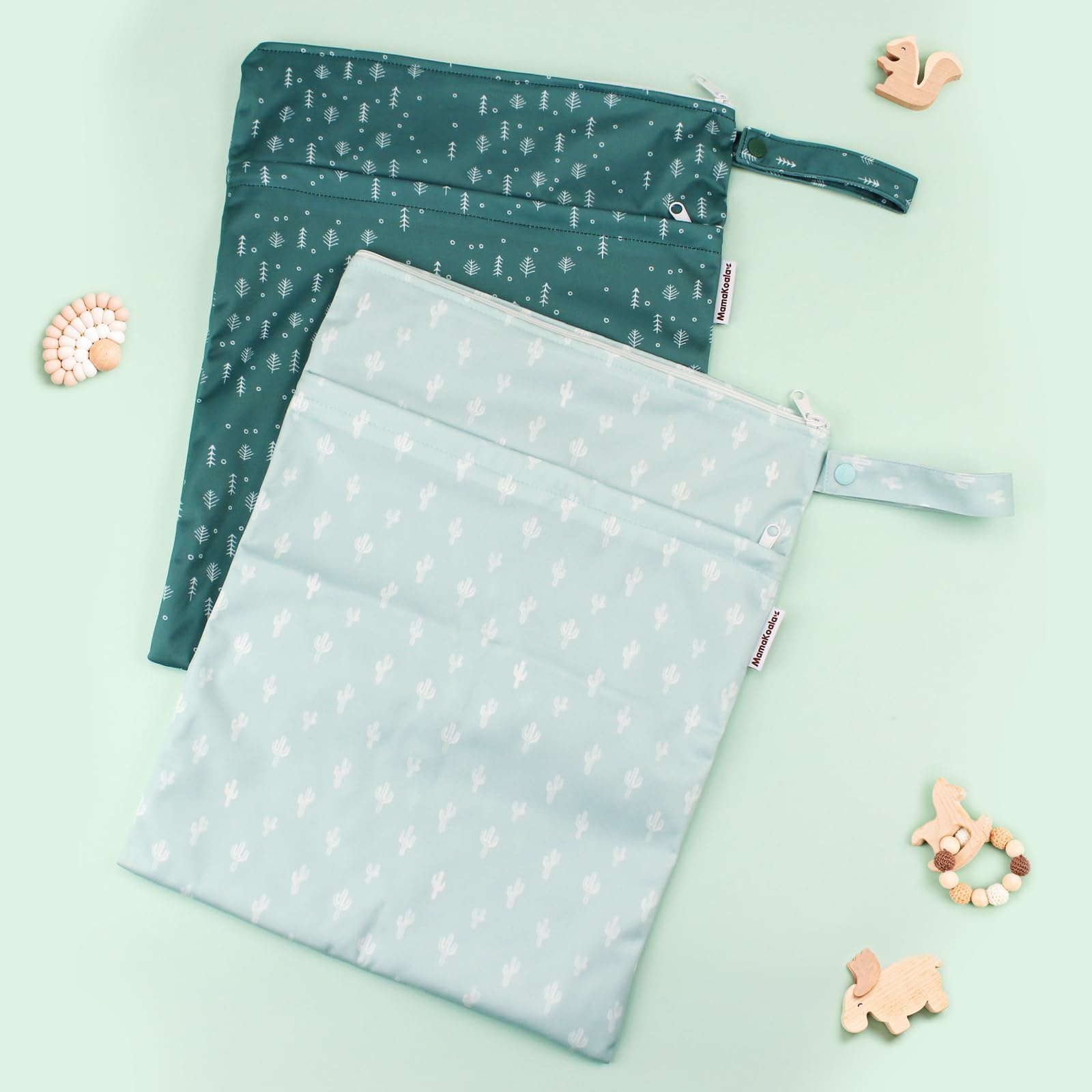 Mama Koala Waterproof Wet Dry Bags 2 Pack - Reusable Zippered Storage Pouches for Baby Diapers, Swimwear, Gym Clothes & Travel Essentials | Perfect for Daycare, Beach Trips, Sports & Pump Accessories (W017)