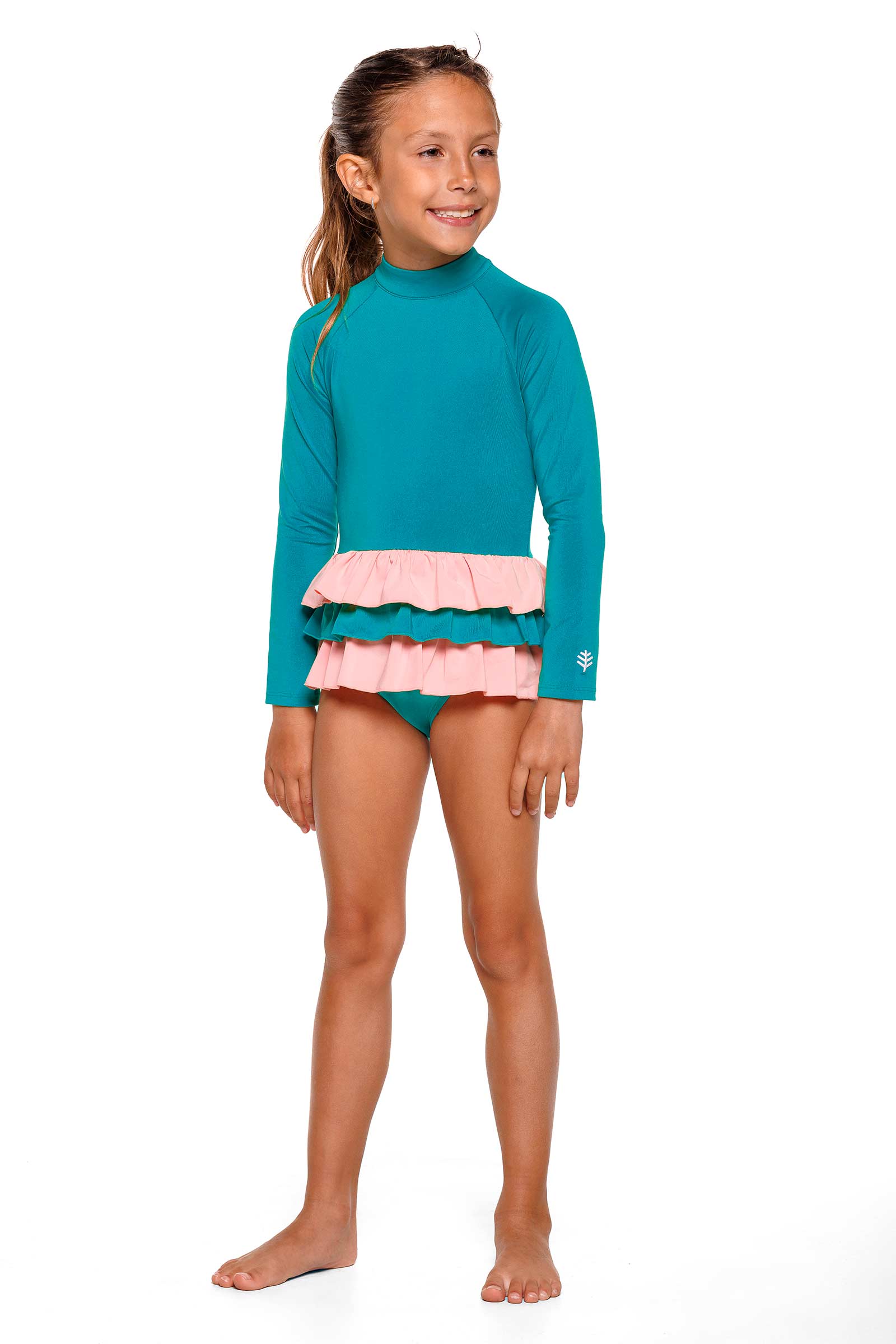 Girl's Kailani Long Sleeve Rash Guard Swimsuit - UPF 50+ Sun Protection, Quick Dry Swimwear for Toddler & Kids - Perfect for Beach, Pool & Water Sports (Tahitian Teal)