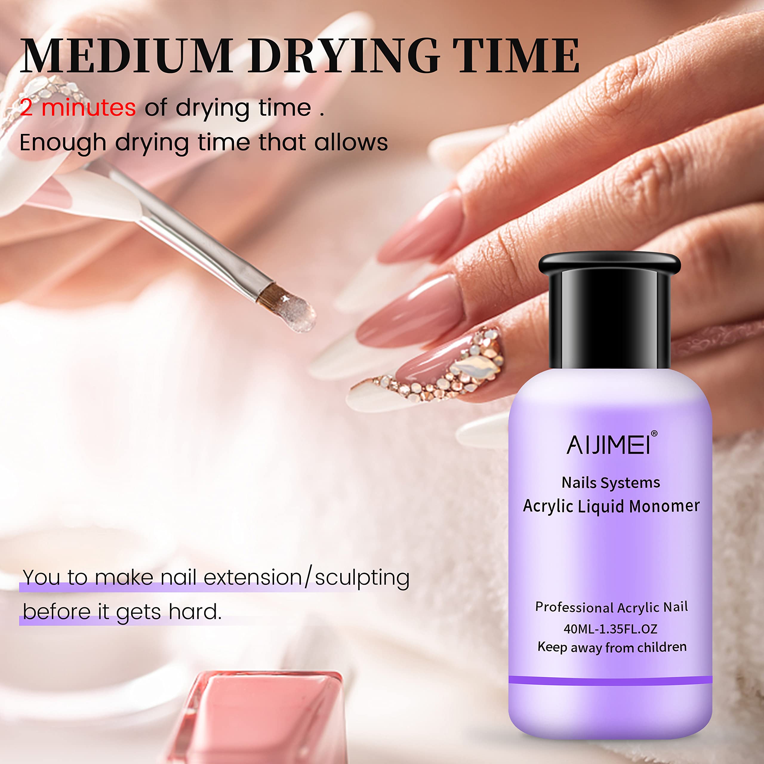 AIJIMEI Professional Acrylic Nail Liquid Monomer 40ml (1.35fl.oz) - Nail Extension & Art Supplies for DIY Beginners & Salon Use - Perfect for Acrylic Nail Enhancements, Manicures & Pedicures