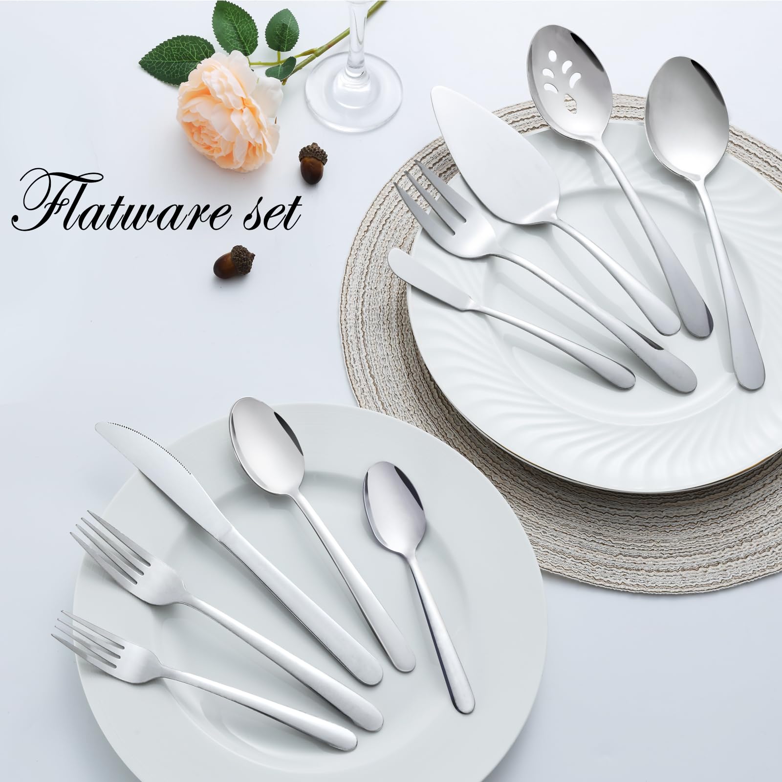 65-Piece Stainless Steel Silverware Set for 12 - Premium Polished Flatware Set with Forks, Spoons & Knives - Food-Grade Cutlery Set for Home Kitchen & Dining - Dishwasher Safe - Perfect for Everyday Meals, Dinner Parties & Restaurant Use