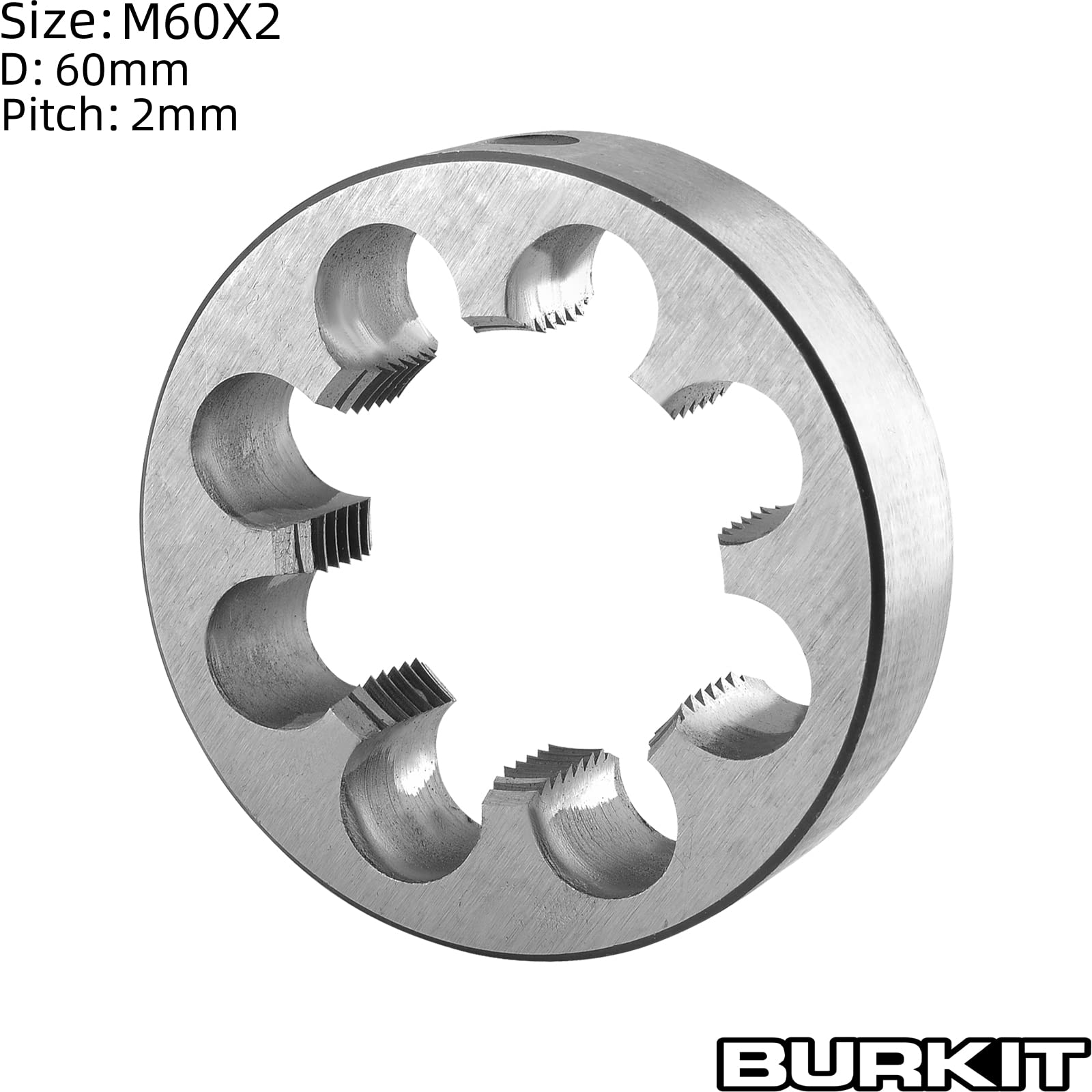 Burkit Metric M60 X 2 Round Threading Die - M60 x 2.0mm Right Hand Machine Thread Die for Metalworking & DIY Projects - Perfect for Thread Repair and Custom Fastener Creation