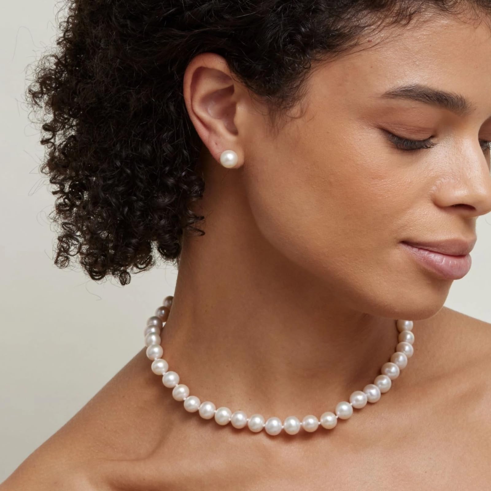 AAA Quality Real Freshwater Pearl Necklace & Earrings Set for Women - 14K Gold Clasp & Matching Studs - Perfect Christmas, Anniversary & Holiday Gifts - Elegant Jewelry for Weddings, Parties & Special Occasions