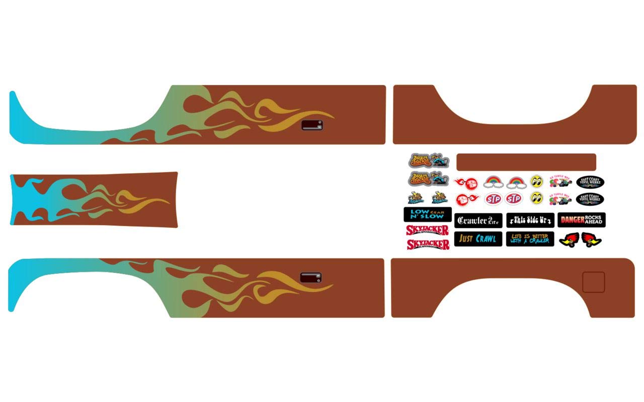 Element RC Enduro Sendero 1/10 Scale RC Rock Crawler Body Decal Set - Blue on Mocha Fender Flames Design - Upgrade Your Off-Road RC Car for Trail Crawling & Rock Racing
