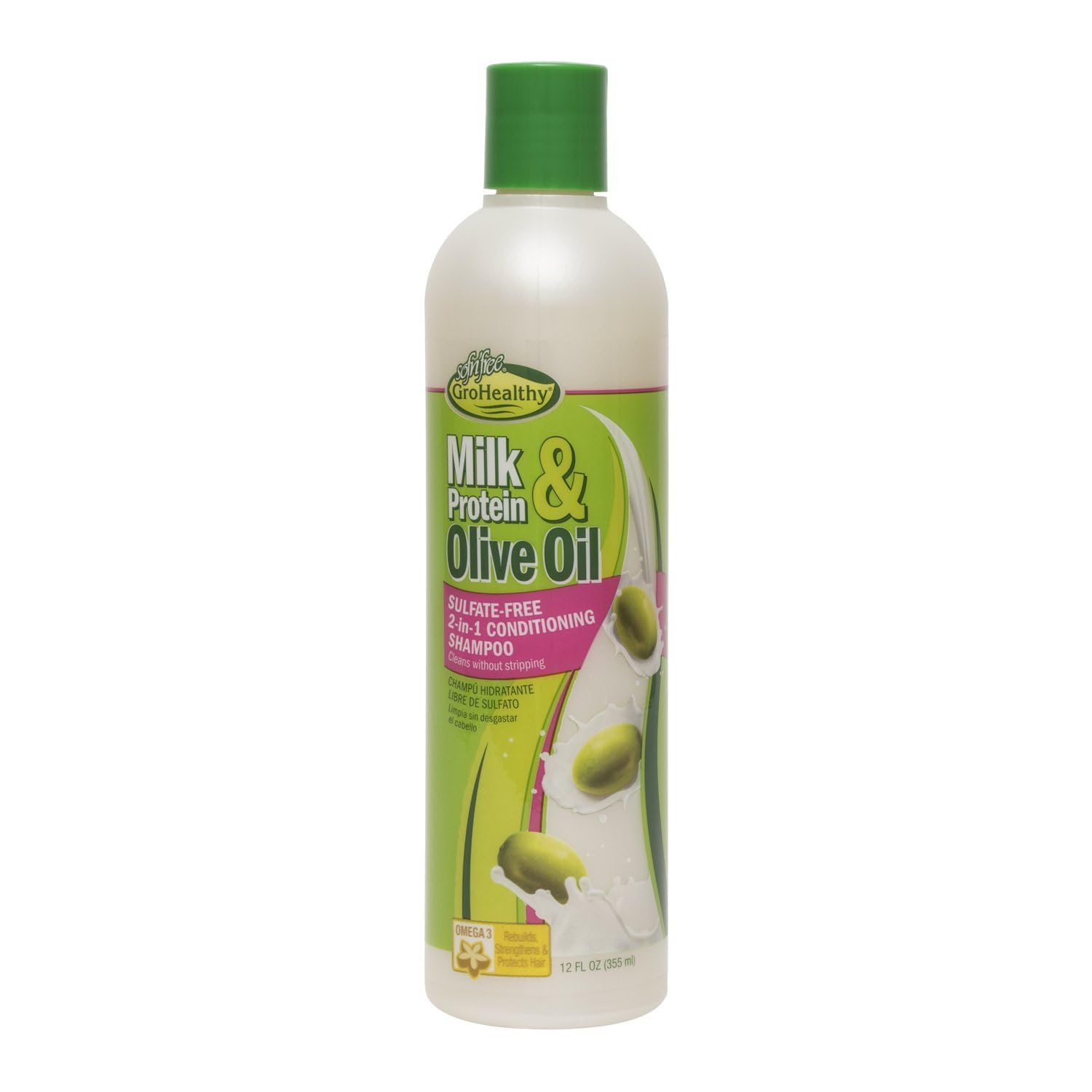 Milk Protein & Olive Oil 2-in-1 Conditioning Shampoo for Relaxed and Natural Hair - All-Day Soft Hold Treatment for Healthy, Manageable Hair - 12 Fl Oz (Pack of 1) - Perfect for Daily Hair Care and Deep Moisturizing at Home or Salon