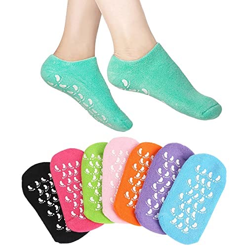 SPAREQUE Moisturizing Silicone Gel Socks for Dry Cracked Feet - Heel Repair Socks with Natural Oil & Vitamin E - Unisex Foot Moisturizer for Men & Women - Spa Gel Socks (Multi Color) - Perfect for Overnight Foot Care & Pedicure Treatment