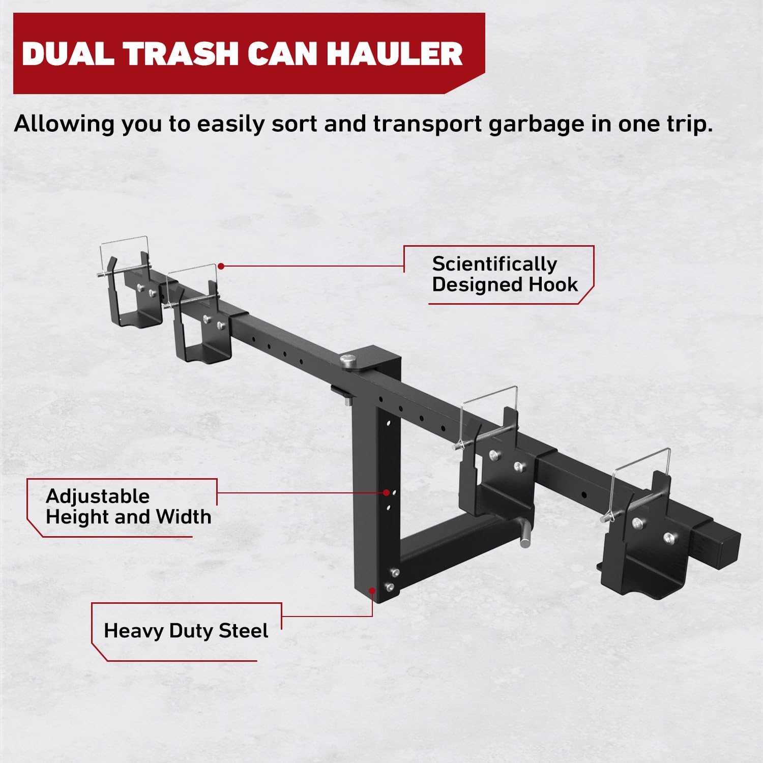 ELITEWILL Dual Wheeled Trash Can Hauler - Heavy Duty Garbage Can Towing Trailer Hitch Carrier for Truck, Golf Cart, ATV, UTV (Fits 2