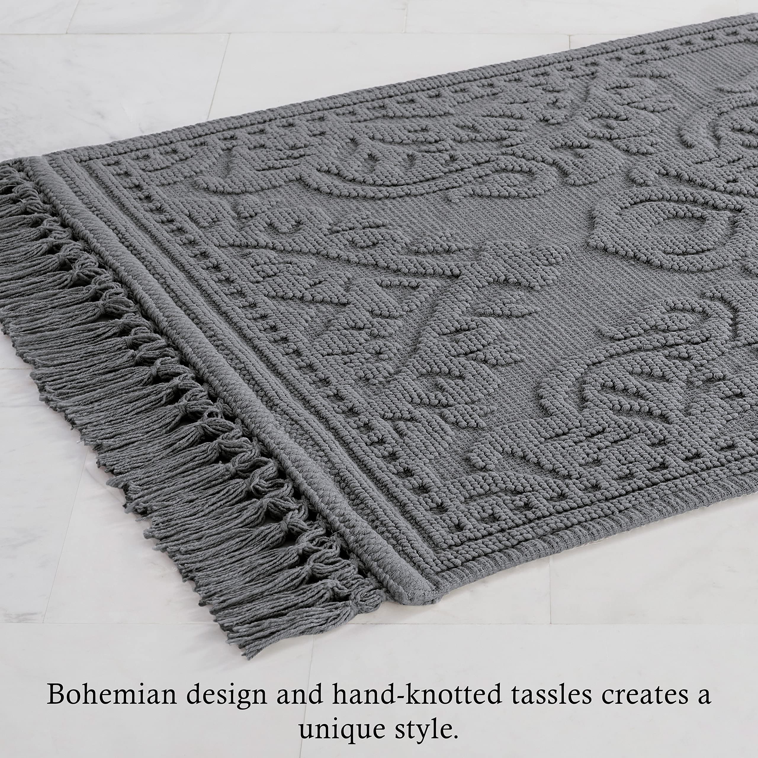 Premium Cotton Woven Fringe Bath Mat by Jean Pierre - Soft & Absorbent 27