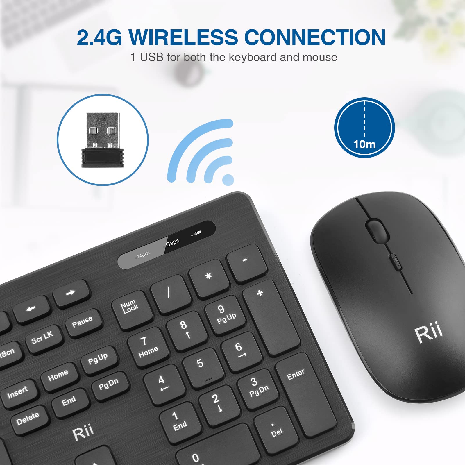 (10 Pack) Wireless Keyboard and Mouse Combo - Rii Standard Office PC Keyboard and Optical Wireless Mice for Windows/Android TV/PC/Laptop/PS3/PS4 - Perfect for Home Office, Gaming & Smart TV Use