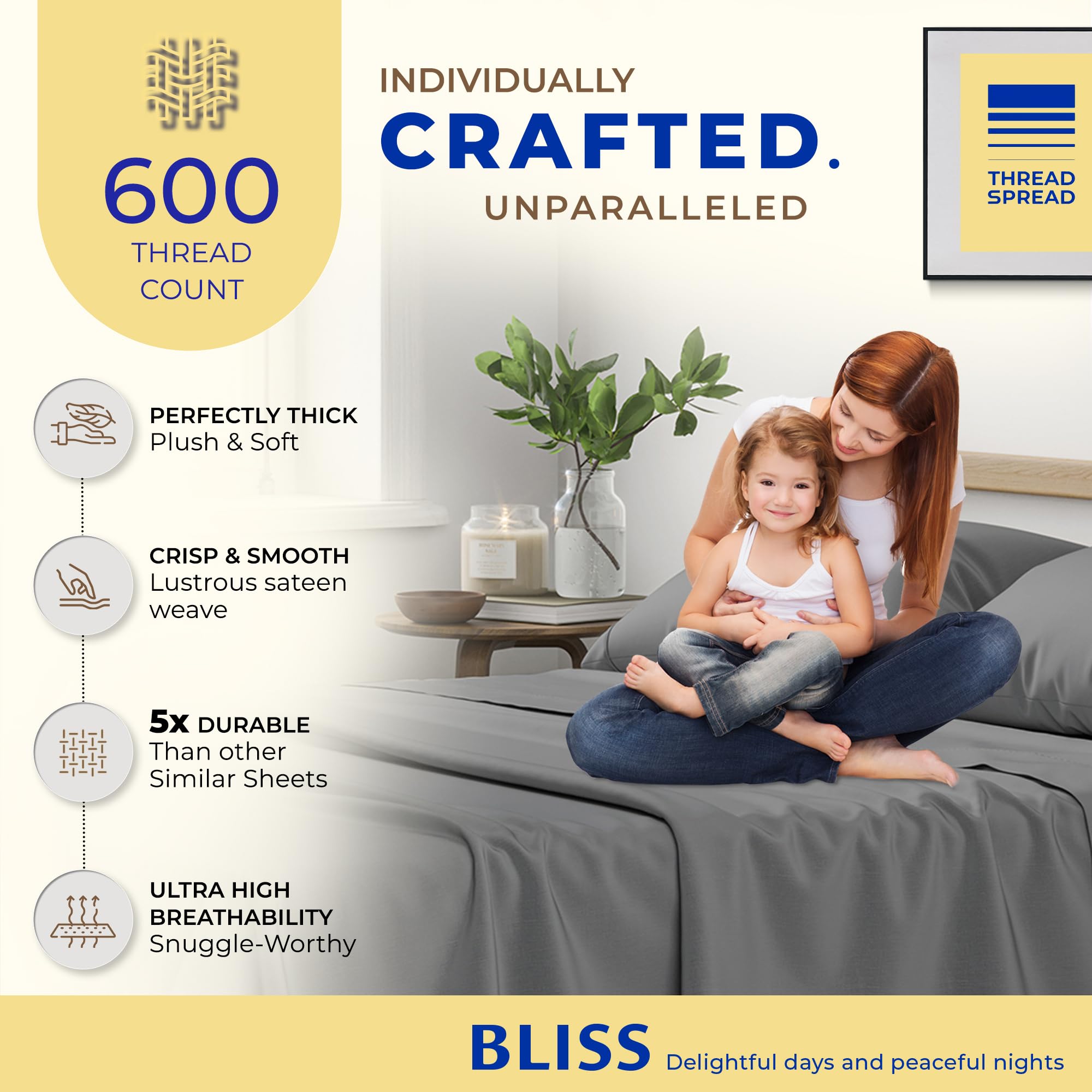 100% Pure Egyptian Cotton Split King Sheets Set - 600 Thread Count Cooling Bedding for Adjustable Beds (5-Piece, 16