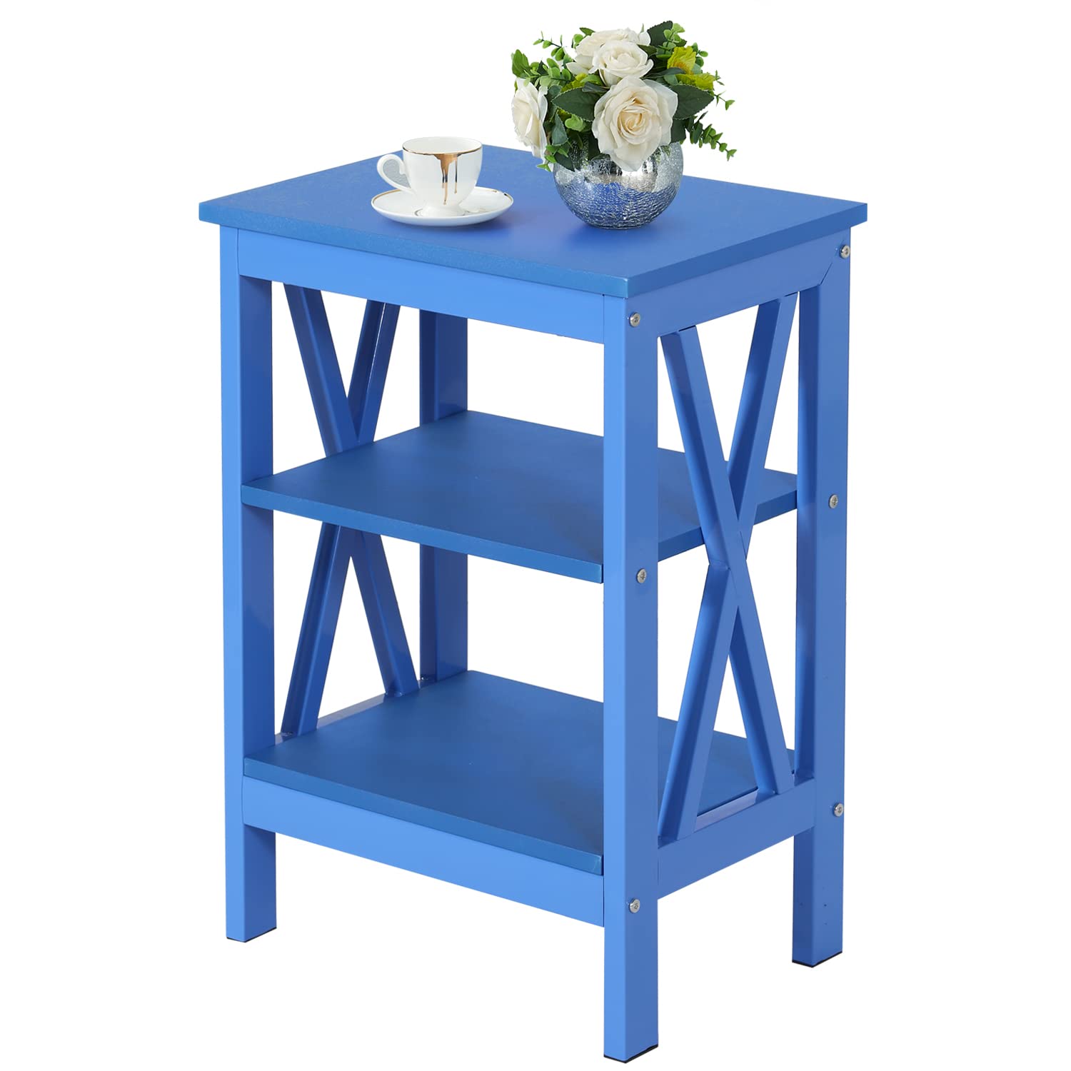 VECELO End Side Table with Storage Shelf - Nightstand for Bedroom & Living Room - Modern Furniture with Shelves - 1 Pack, Dark Blue - Perfect for Small Spaces, Apartment Decor & Storage Solutions