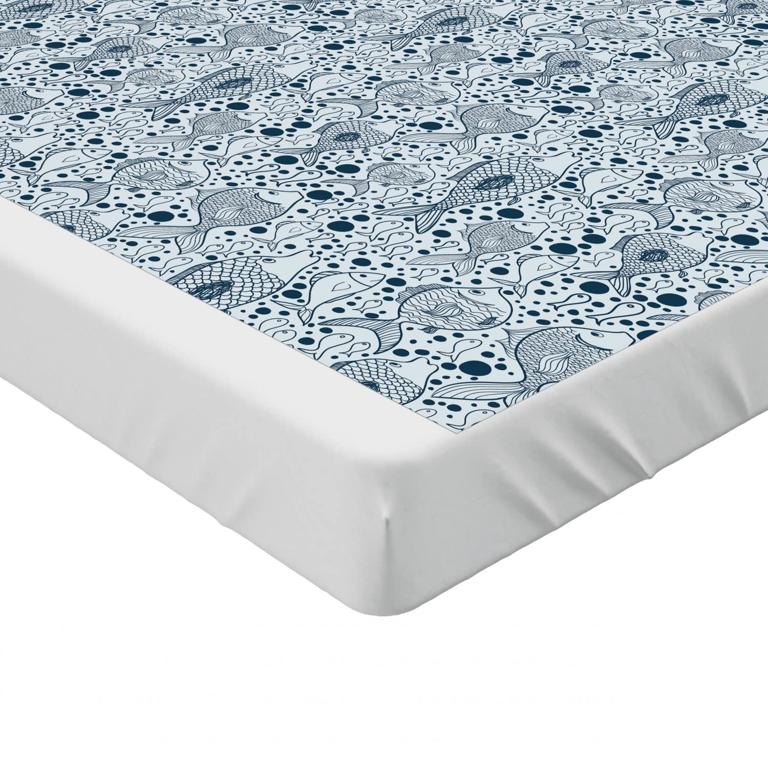 Ambesonne Blue Fitted Sheet Full Size - Underwater Sea Life Fish with Bubbles Funky Art Design, Deep Pocket Elastic All Around for Comfort - Perfect for Kids' Rooms, Beach Themed Bedrooms & Ocean Lovers