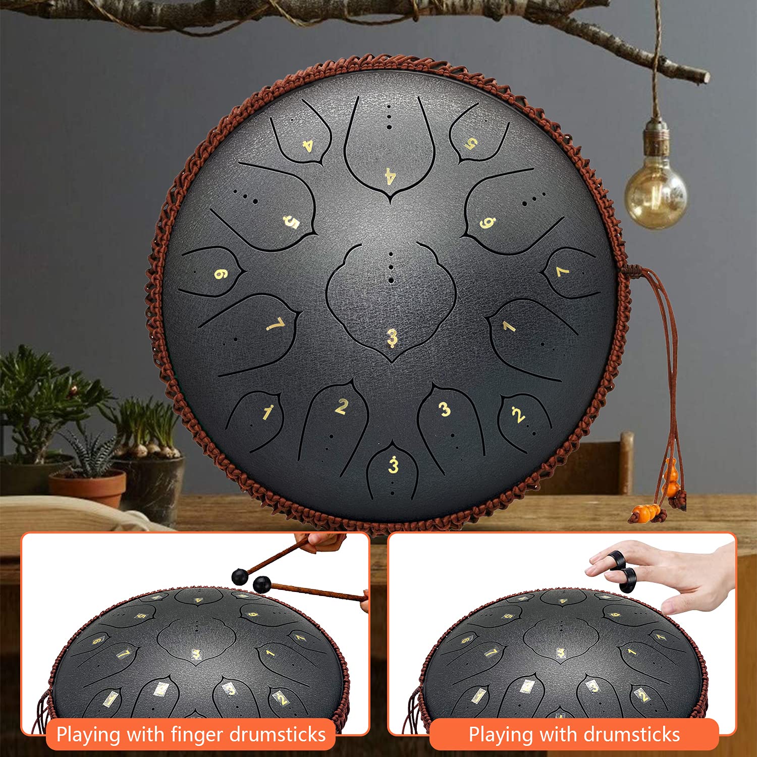 15-Note 14-Inch Steel Tongue Drum Handpan Instrument in D Major - Includes Music Book, Mallets & Carry Bag - Perfect for Meditation, Music Therapy, and Relaxation