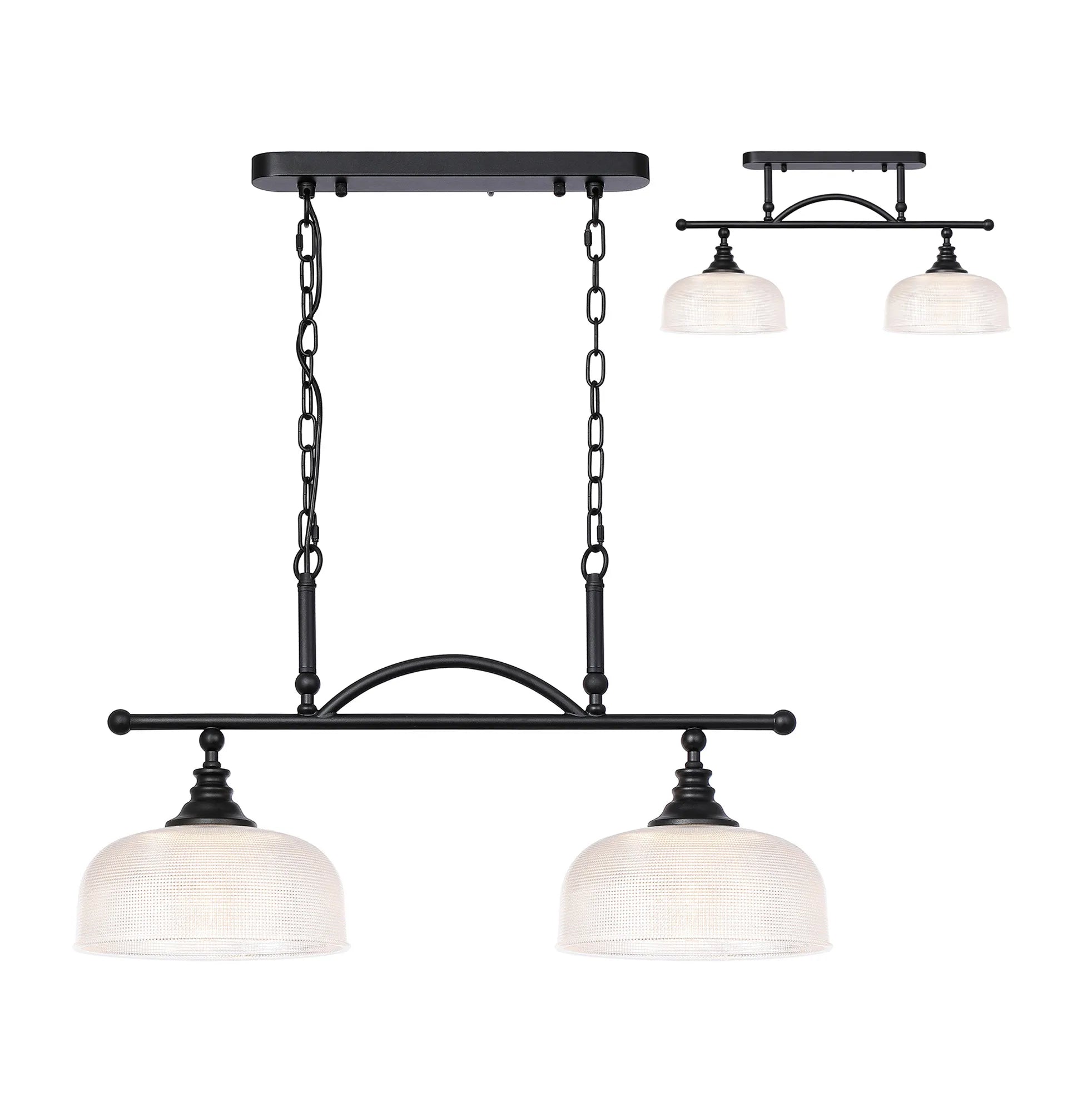 Cleron Semi Flush Mount Ceiling Light - Adjustable 2/3 Light Kitchen Lighting Fixture with E27 Socket in Satin Nickel, Polished Nickel & Antique Brass Finish - Prismatic Glass Shade for Dining Room, Bedroom or Hallway Lighting
