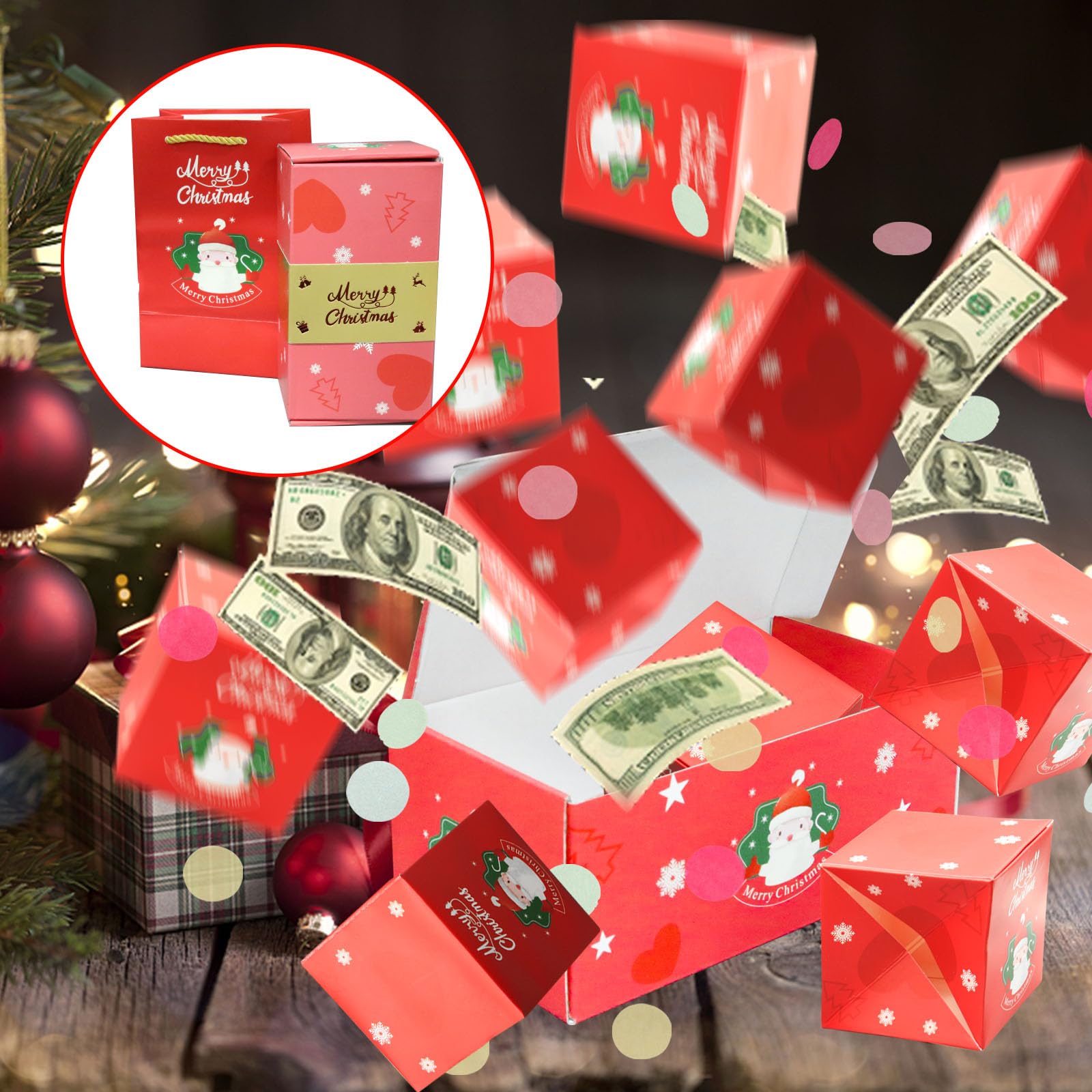 Explosion Gift Box for Money - Christmas Surprise Box with Confetti & Cash - 10 Red Bouncing Gift Boxes for Birthdays, Holidays & Special Occasions