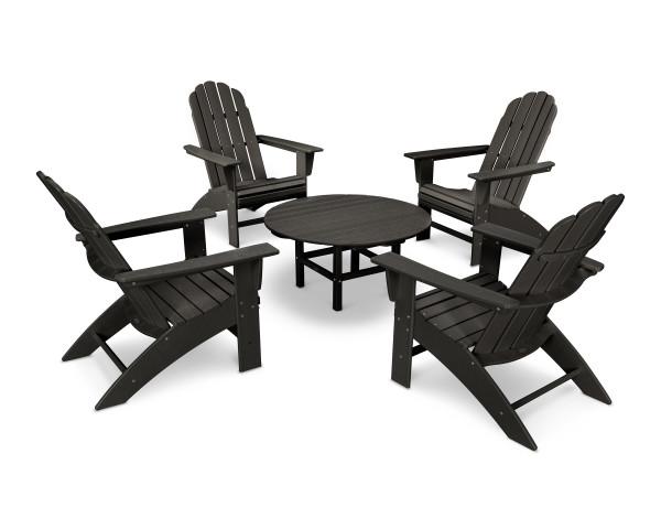 Polywood Black Vineyard 5-Piece Oversized Adirondack Chair Set - Durable Outdoor Patio Furniture for Garden, Poolside & Backyard Relaxation