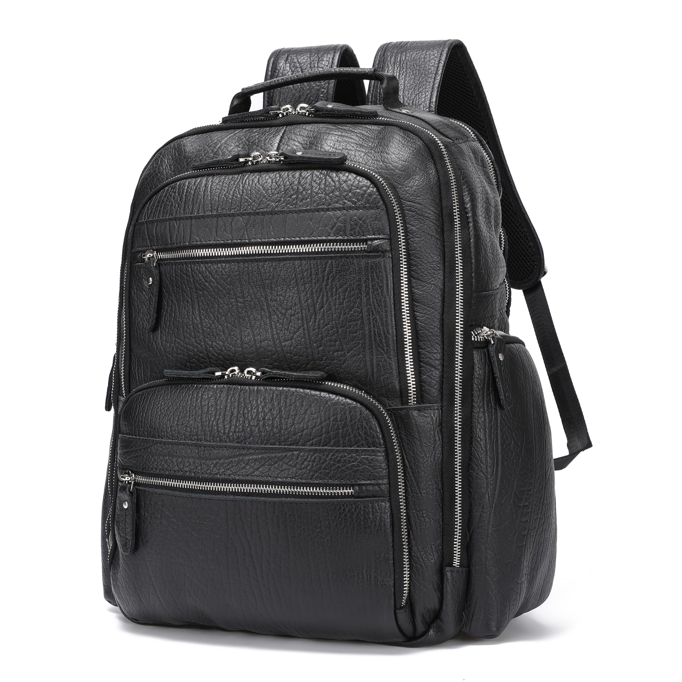 Vintage Full Grain Leather Backpack for Men - Durable 17.3 Inch Laptop Backpack, Travel & Overnight Daypack - Black - Perfect for Work, College & Business Trips