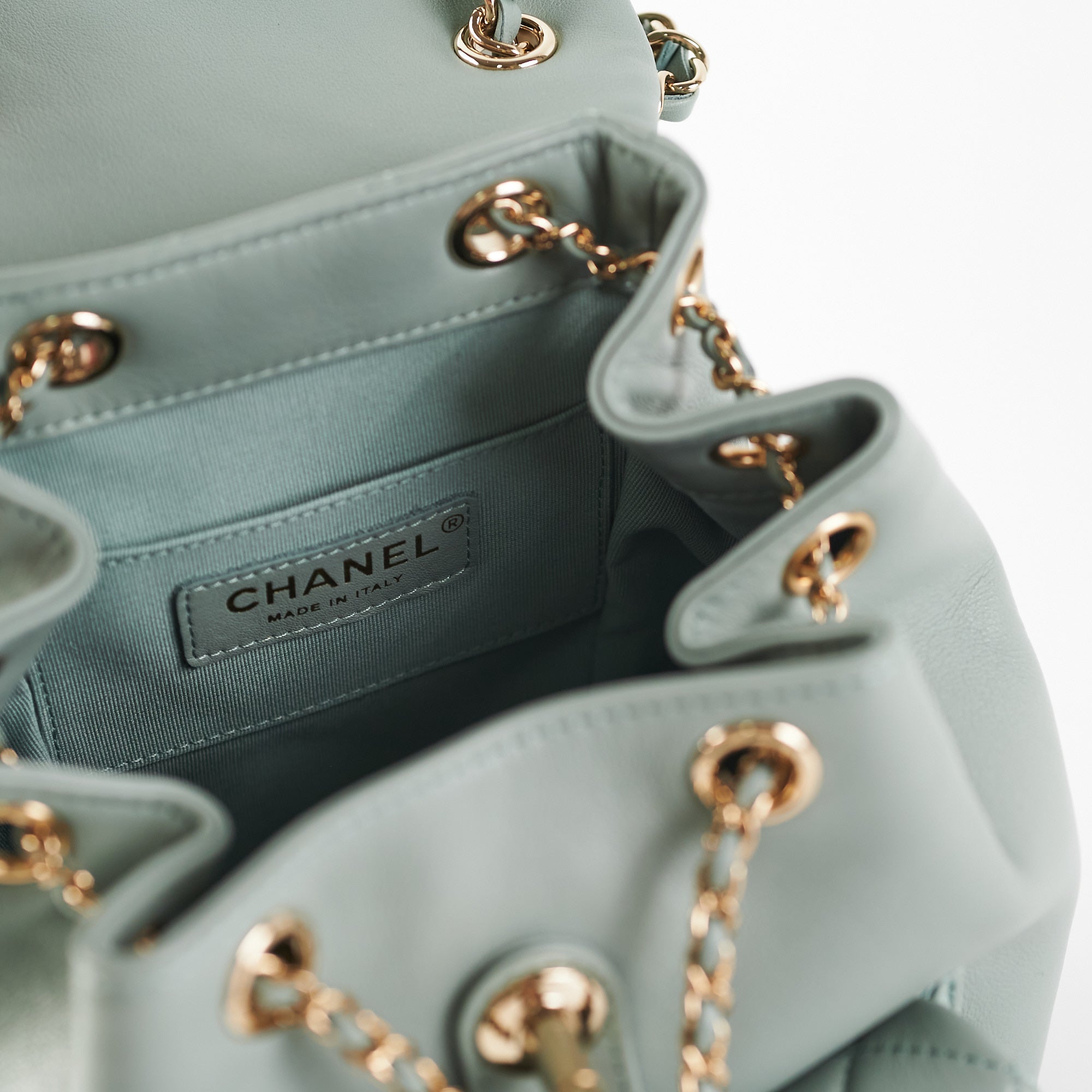 Chanel Mini Duma Backpack in Grey & Blue | Authentic Luxury Leather Backpack with Microchip | Perfect for Travel, Shopping & Everyday Use