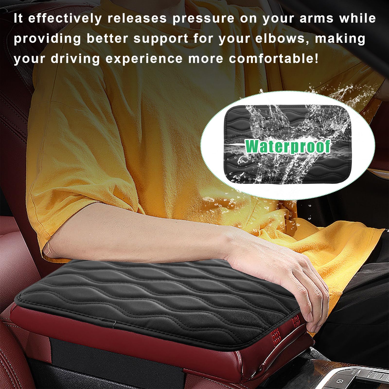 Universal Car Center Console Pad - Waterproof PU Leather Armrest Cover for Auto Seat Box Protection | Durable Interior Accessories for Car, SUV & Truck (Black) | Perfect for Long Drives & Daily Commutes