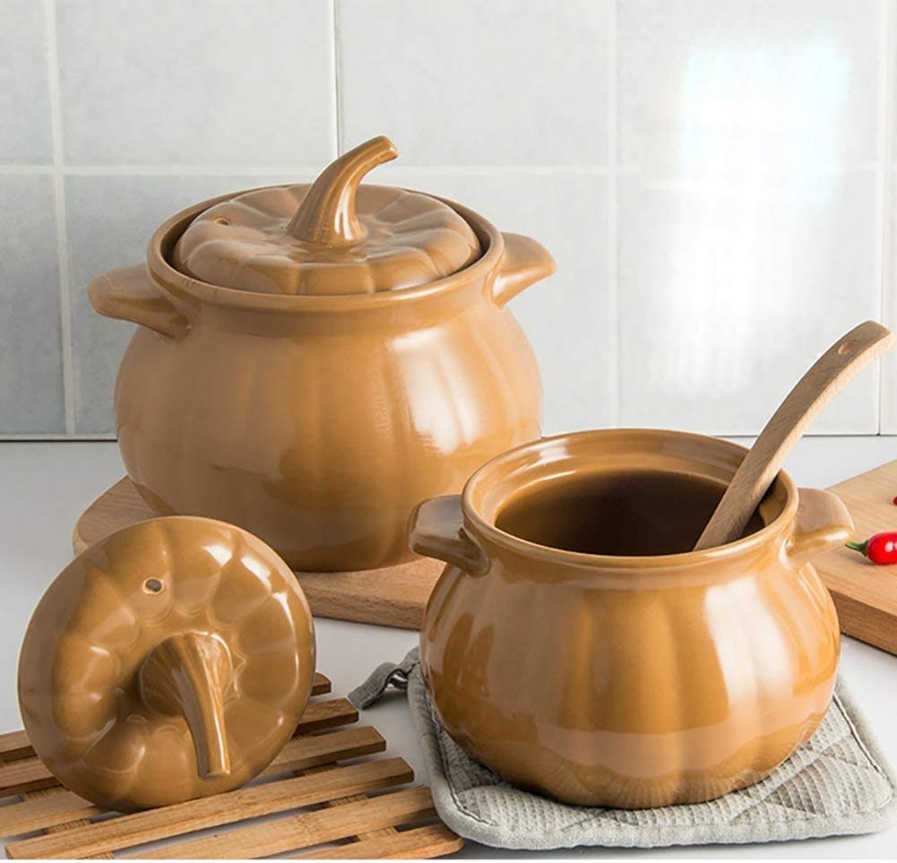 Pumpkin Shaped Ceramic Casserole Dish with Lid - 2 Quart (2000ml) Flameproof Soup Pot for Baking, Stewing & Serving | Perfect for Oven, Stovetop & Table Serving
