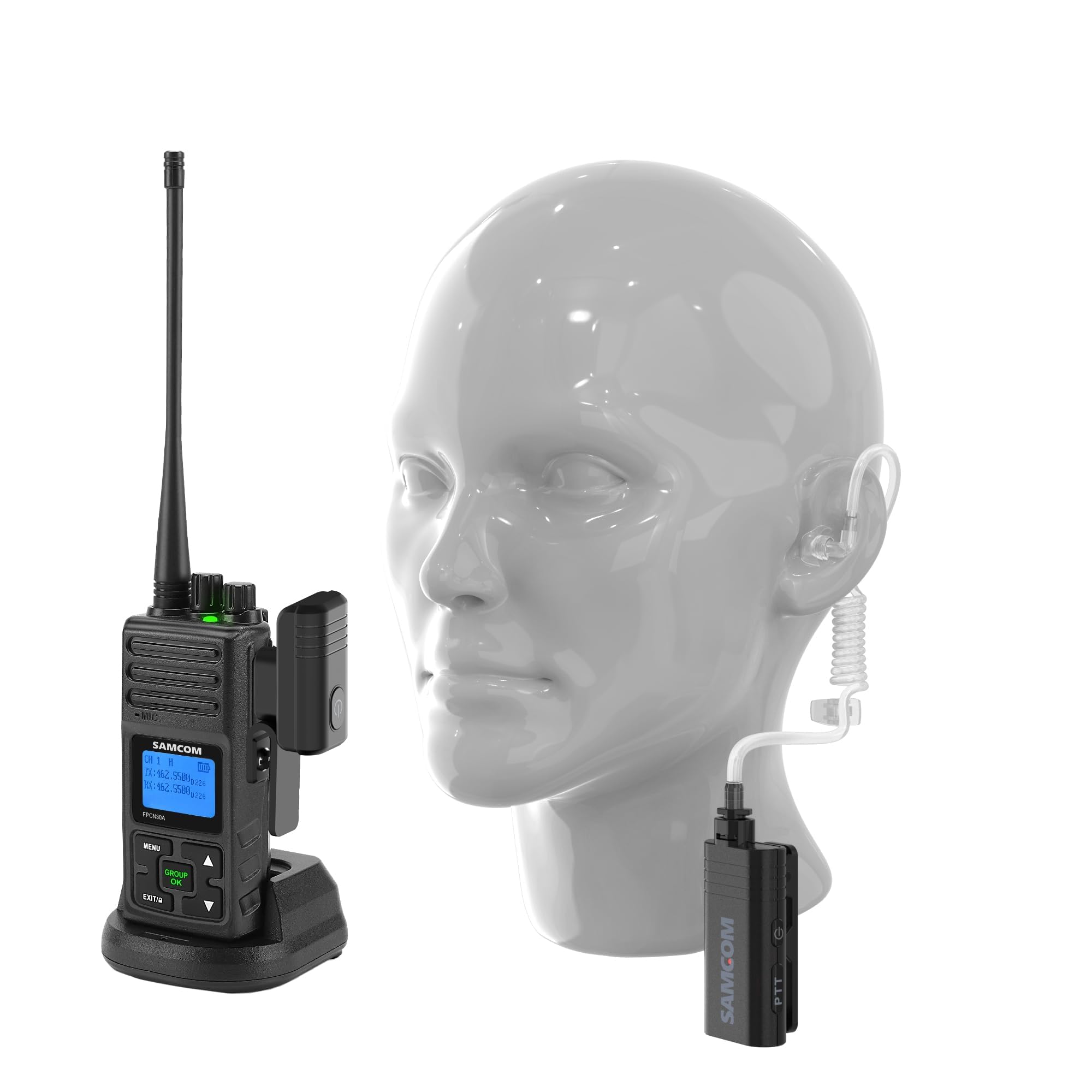 Wireless Bluetooth Headset with Clear Acoustic Tube Earpiece - 10 Hour Battery Life, PTT Microphone & 2-Pin Dongle for Two-Way Radios | Perfect for Security, Surveillance & Professional Communication