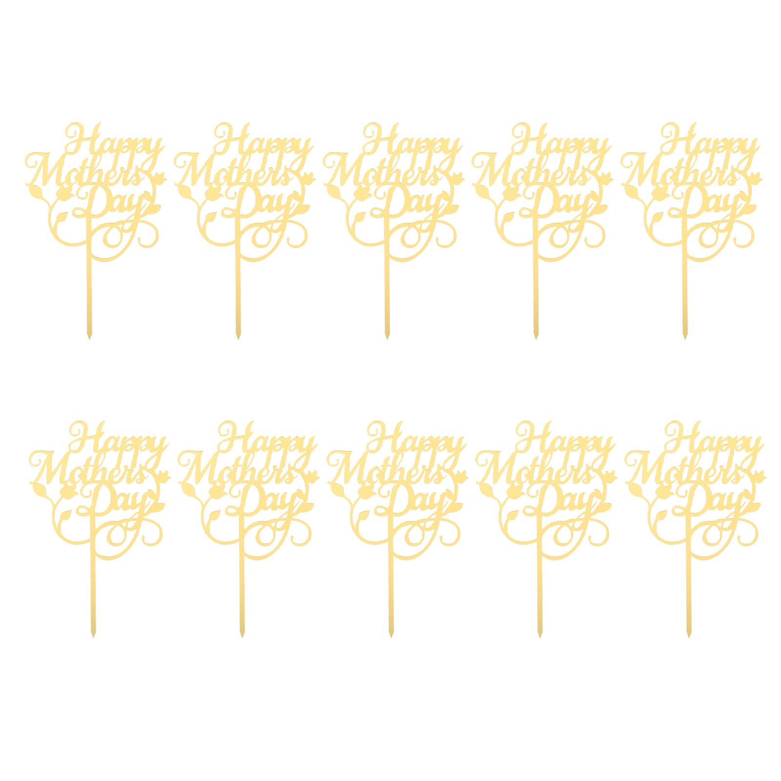 10 Pcs Happy Mother's Day Cake Toppers - Gold Acrylic Cake Decorations for Birthday Party, Wedding, Baby Shower & Special Occasions - Creative Cake Picks for DIY Dessert Decorating