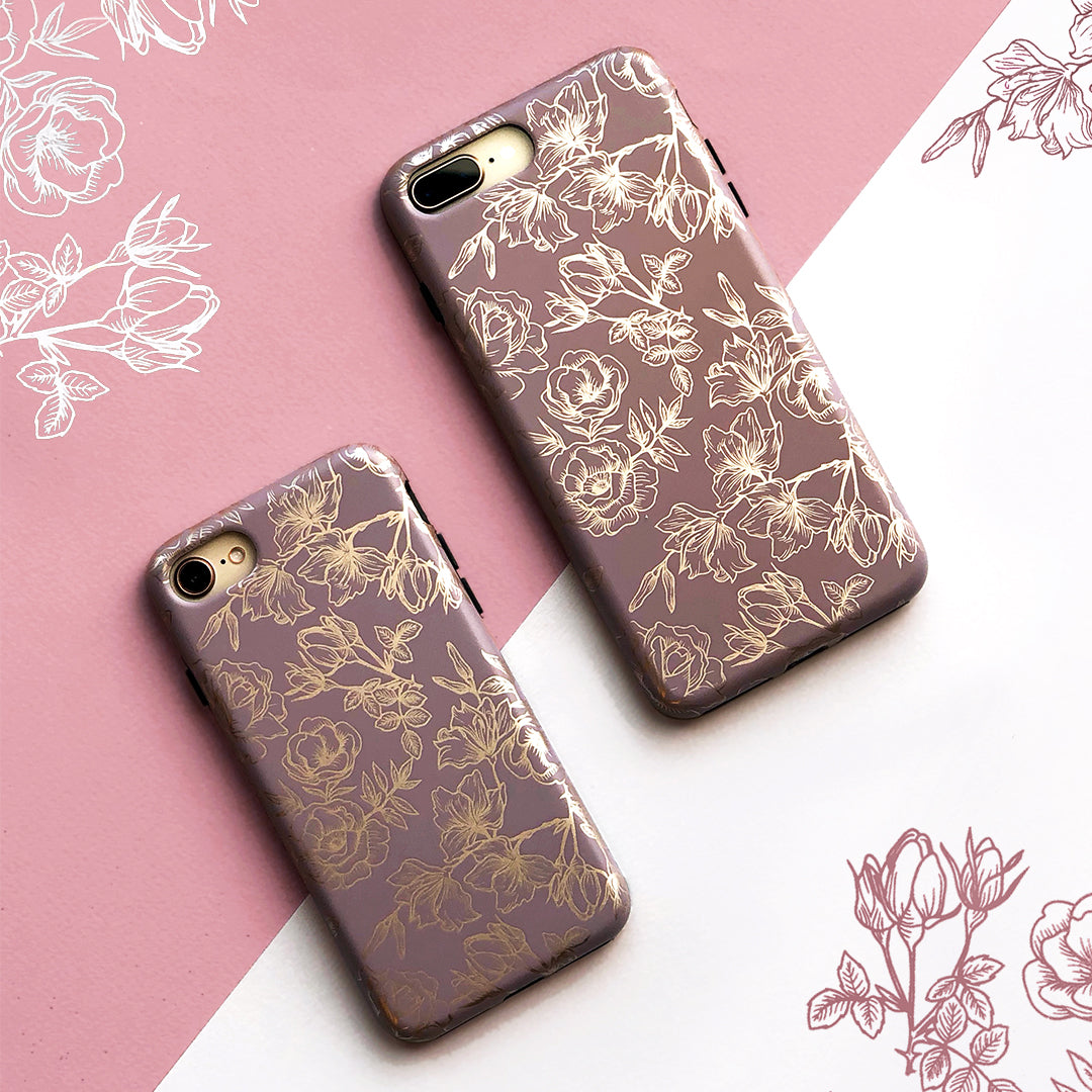 Dusty Rose Chrome Floral iPhone Case - Elegant Protective Phone Cover for iPhone 13/14/15 Pro Max - Perfect for Women, Girls, Daily Use, Gift Giving & Special Occasions