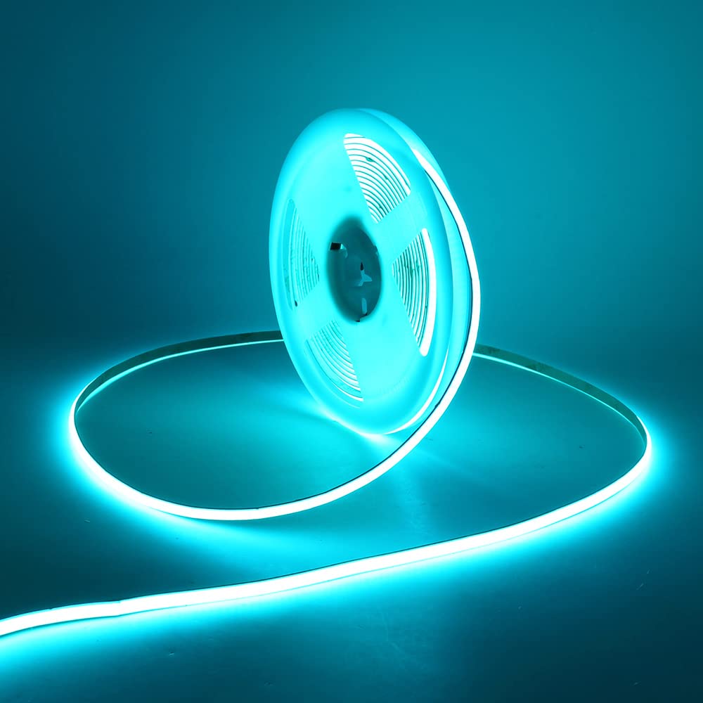 5mm Ultra Thin COB LED Strip 24V Ice Blue Color 16.4FT, High CRI 90+ LED Tape Light, Flexible Cuttable IP30 for Indoor Lighting - Perfect for Kitchen, Bedroom, Living Room and Home Decor