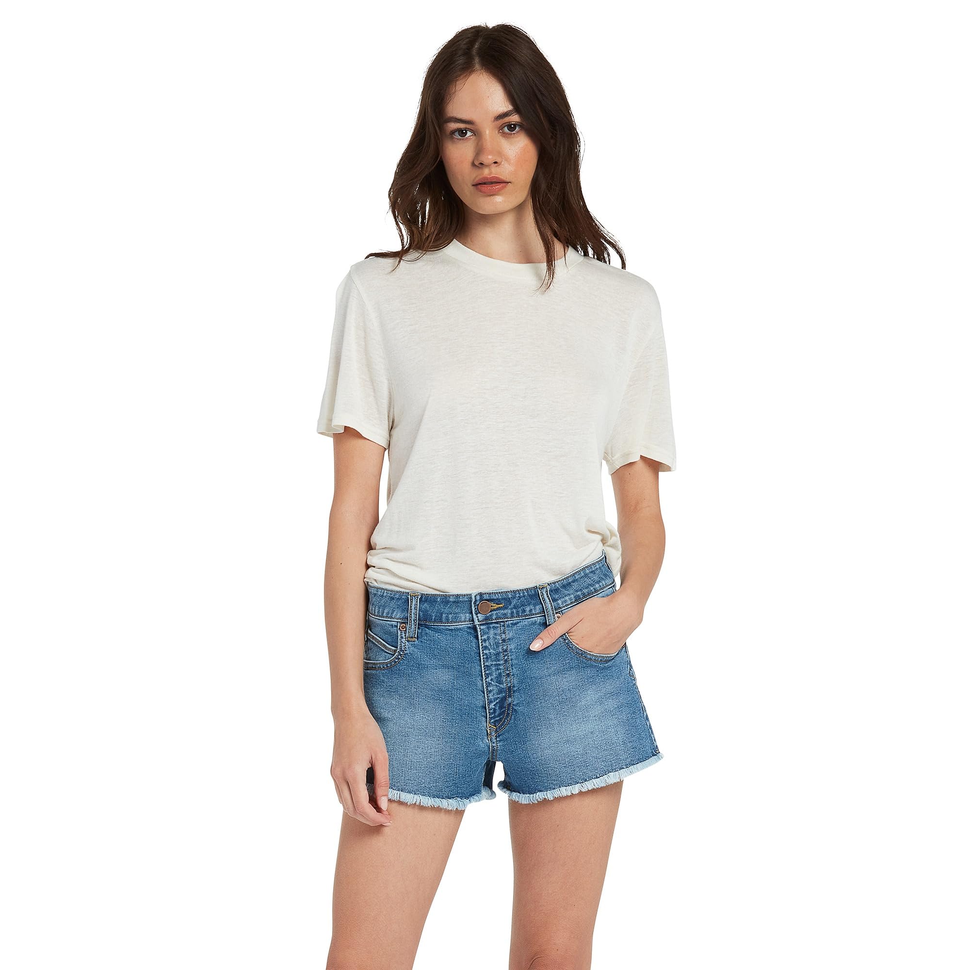 Volcom Women's Stoney Stretch Cut Off Denim Shorts - High Waisted Distressed Denim Shorts for Summer | Perfect for Beach, Music Festivals & Casual Outings