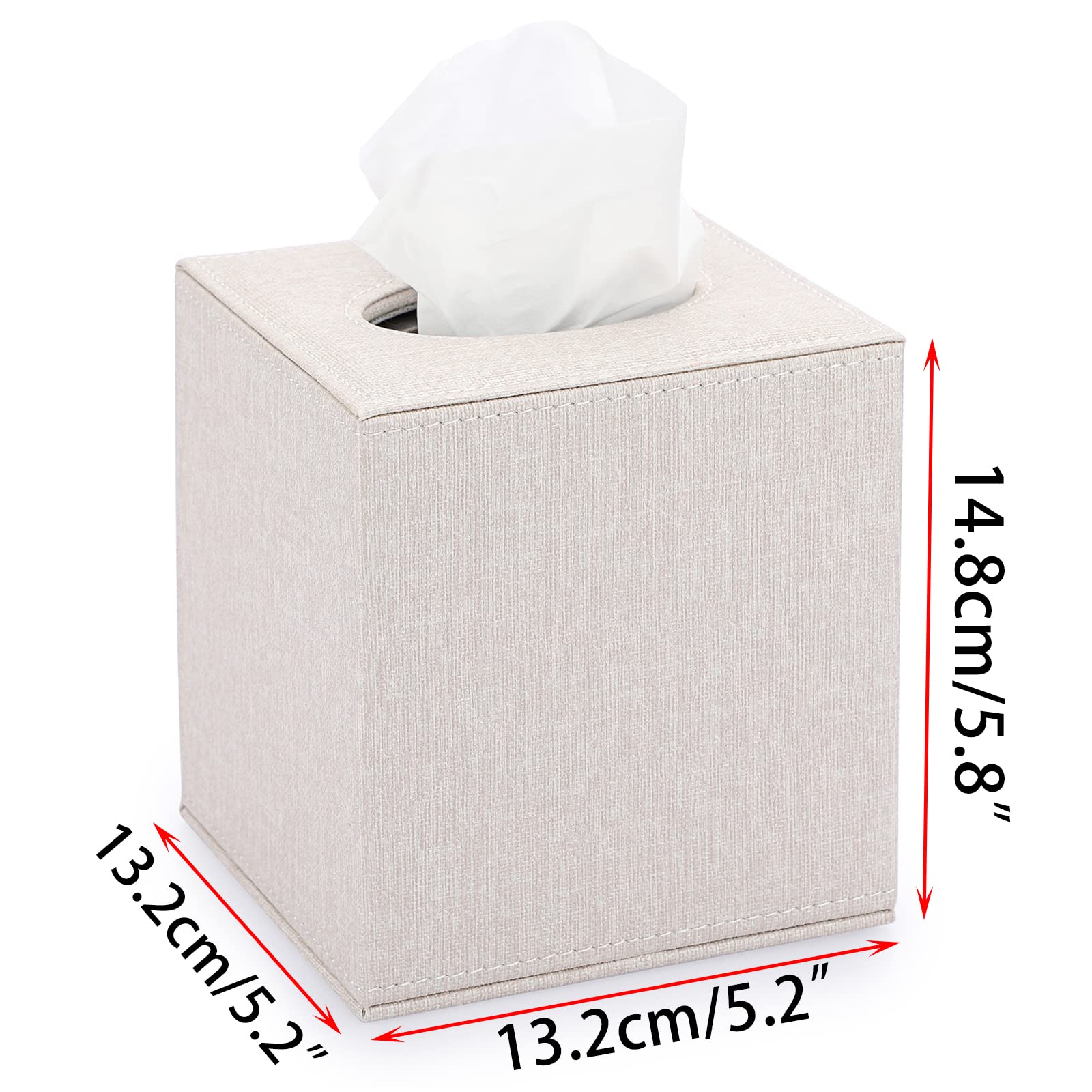Sumnacon Square Linen Tissue Box Cover - Stylish Magnetic Bottom Cube Tissue Holder for Vanity, Dresser, Nightstand, Office & Car | Decorative Home Decor Accessory in Beige | Perfect for Bathroom, Bedroom & Living Room Organization