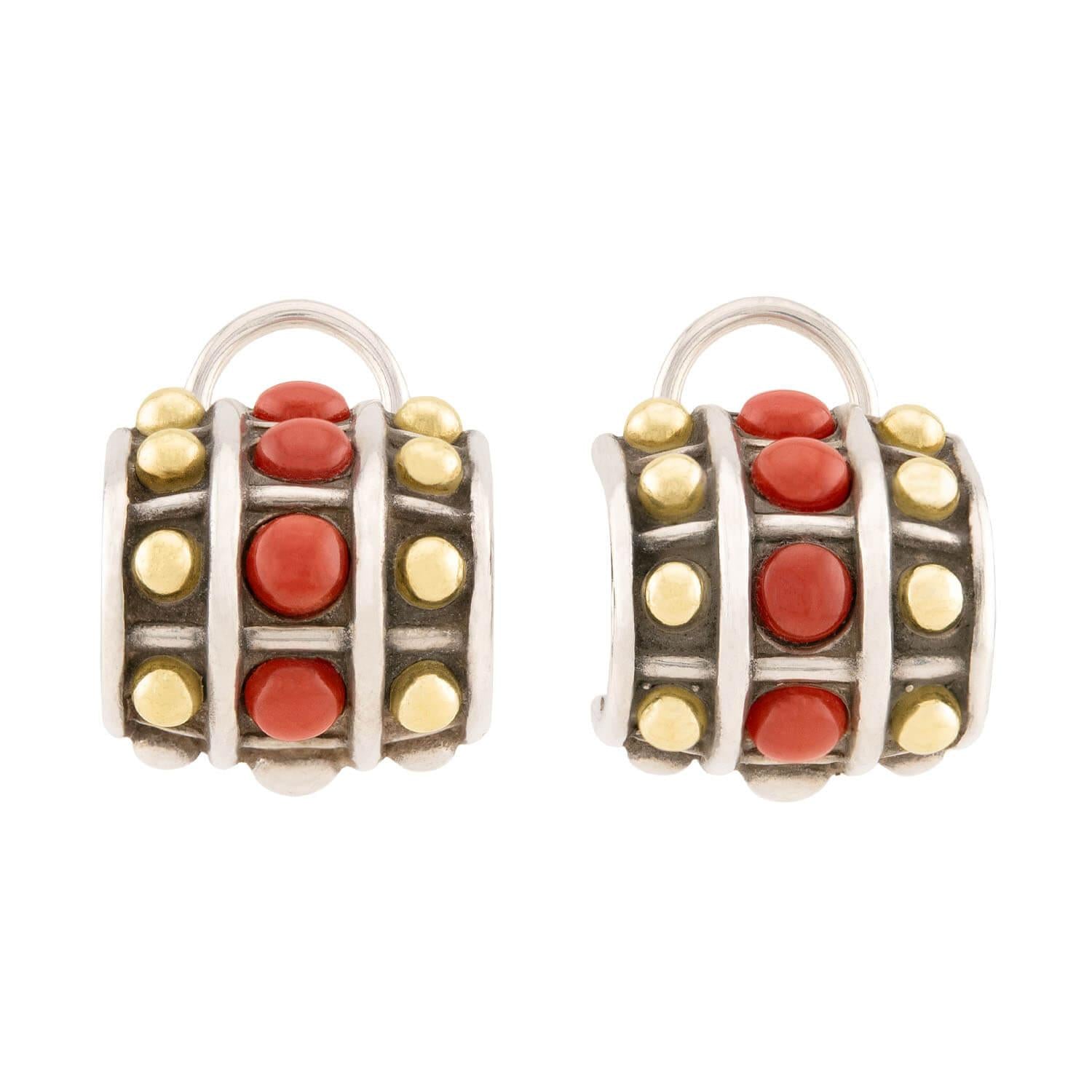 LAGOS Estate 18K Gold & Sterling Silver Coral Checkerboard Dangle Earrings for Women - Elegant Jewelry Gift for Wedding, Party & Special Occasions