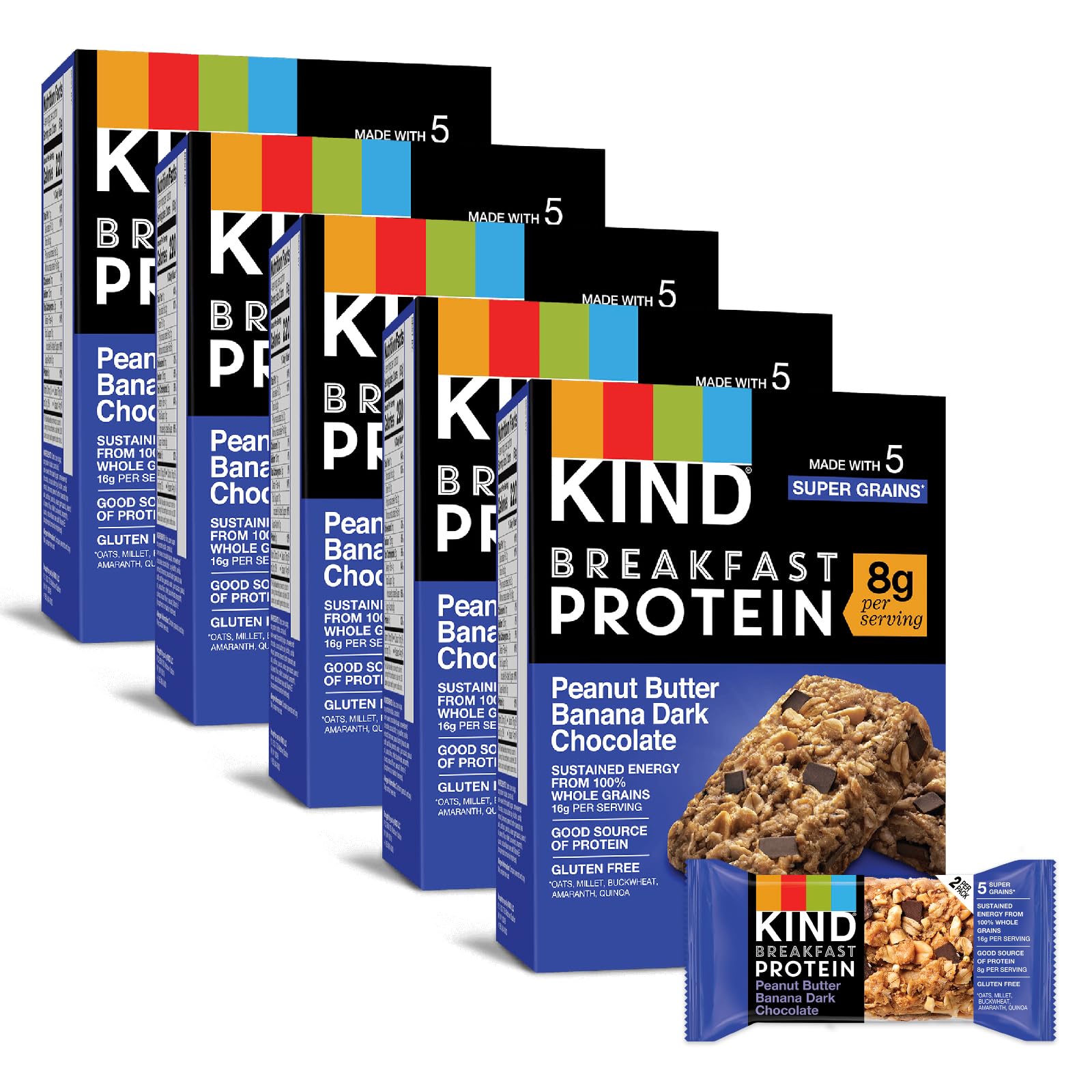 KIND Breakfast Bars - Peanut Butter Banana Dark Chocolate, Healthy Snack Bars with 8g Protein, Gluten Free, Non-GMO, 1.76oz (30 Count) - Perfect for On-the-Go Breakfast, Office Snacks & Post-Workout Energy