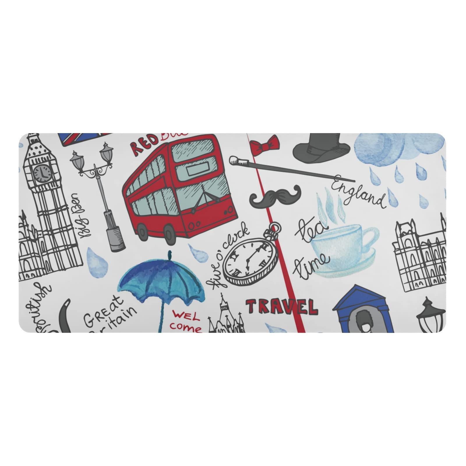 Premium Dual-Sided Leather Desk Mat - London Landmark Design, Waterproof Large Mouse Pad & Writing Surface (23.6