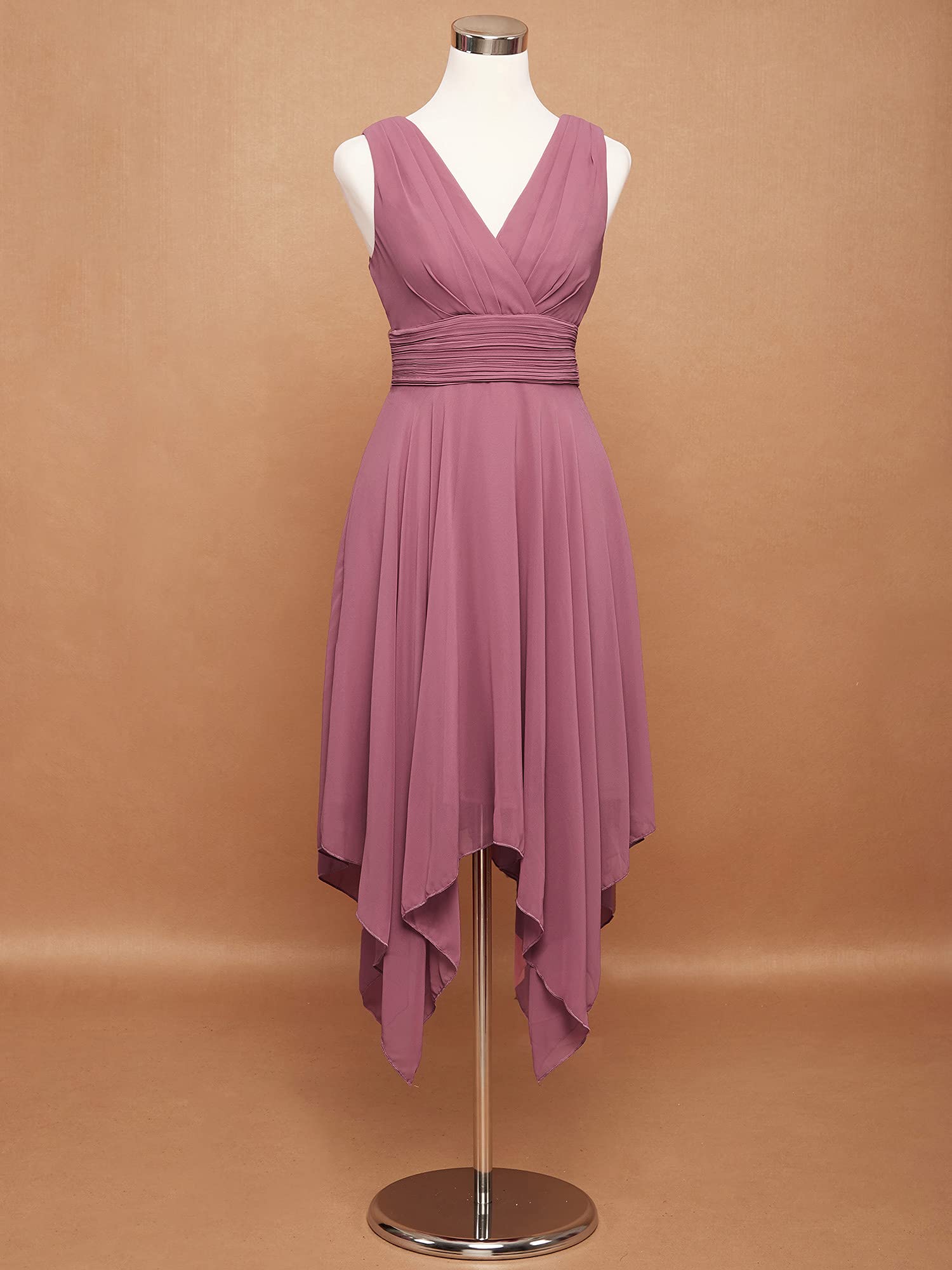 Ever-Pretty Women's V-Neck Pleated Waist Sleeveless Chiffon Cocktail Dress with Irregular Hem - Perfect for Wedding Guest, Bridal Shower, Party & Special Occasions | Style 03142