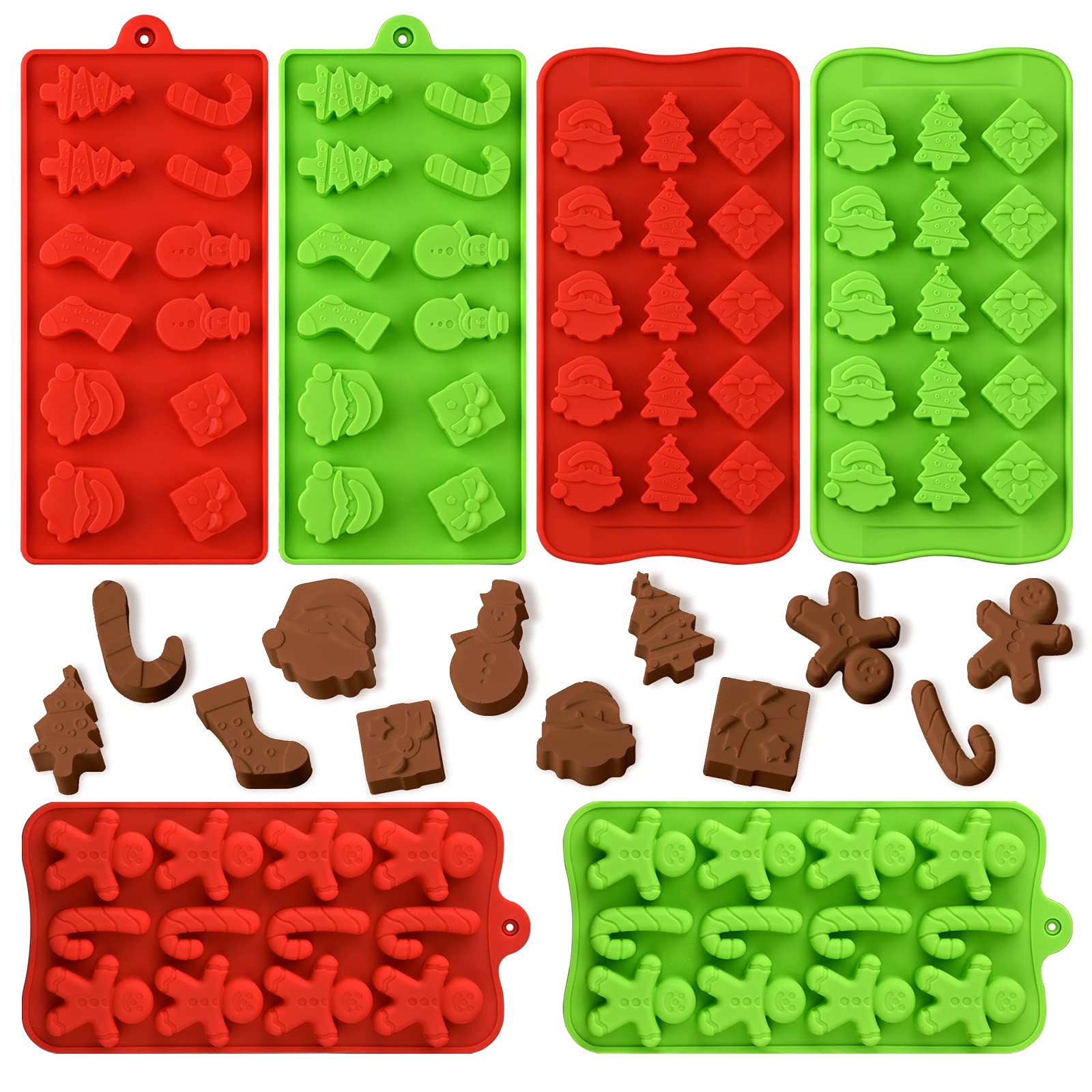 Christmas Chocolate Molds Set - 6 Pack Silicone Candy Molds for Santa, Snowman & Gingerbread Shapes | Perfect for Chocolate, Candy, Gummy, Jello & Wax Melts | Holiday Baking & Party Decor | Ideal for Christmas Parties, DIY Gifts & Festive Treats