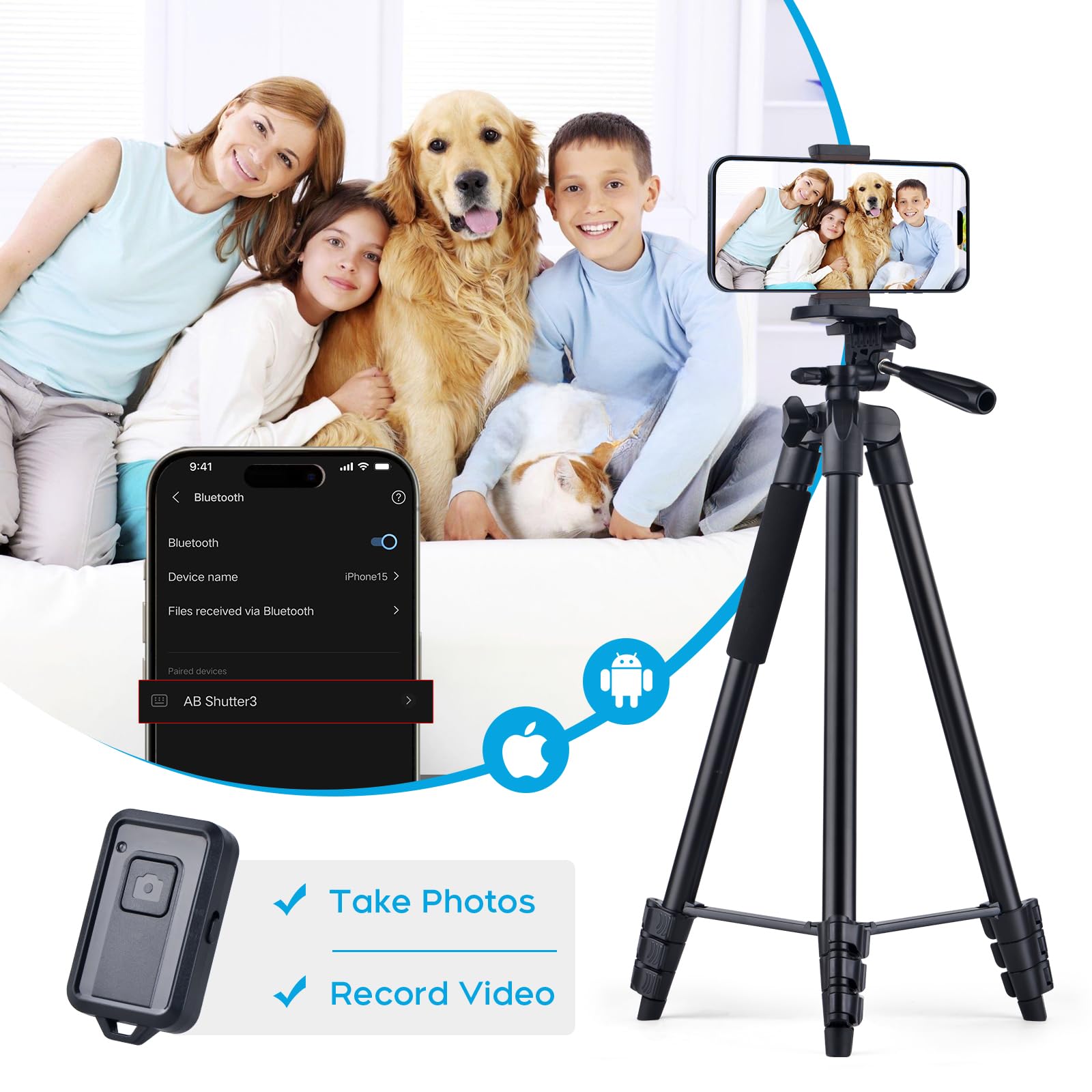 Linkcool 160cm Adjustable Phone Tripod Stand with Remote - Lightweight Portable Tripod for iPhone, Samsung & Smartphones - Perfect for Vlogging, Live Streaming & Group Photos