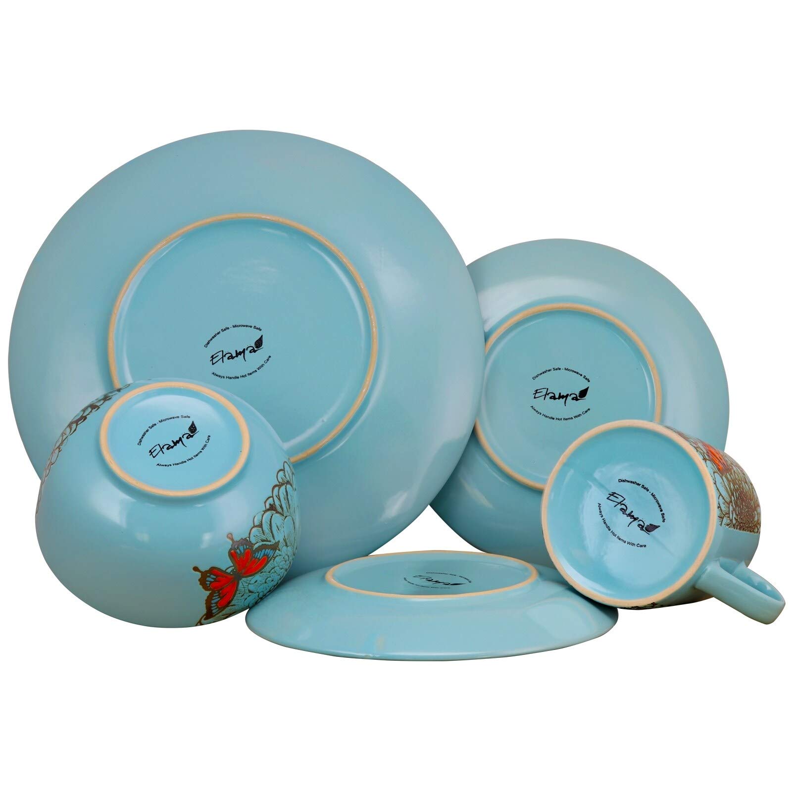 16-Piece Blue Floral Stoneware Dinnerware Set - Microwave & Dishwasher Safe Round Plates & Bowls for Casual Dining, Garden Parties & Everyday Use